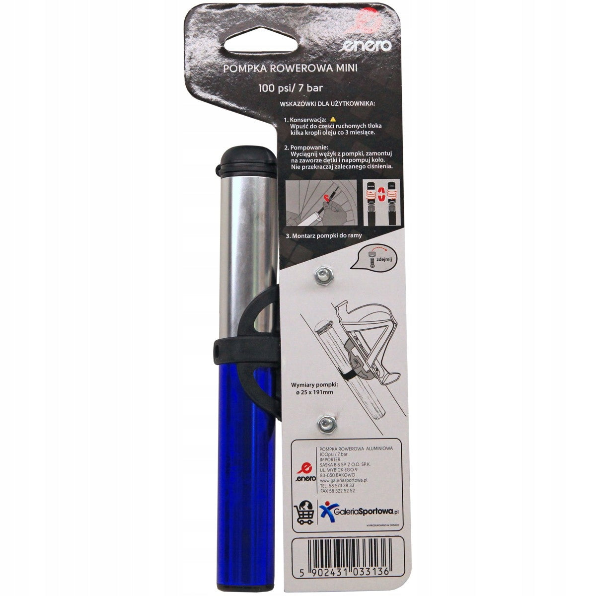 Bicycle Pump Alu Enero 22x191MM Blue 1033136 Enero Brand Enero