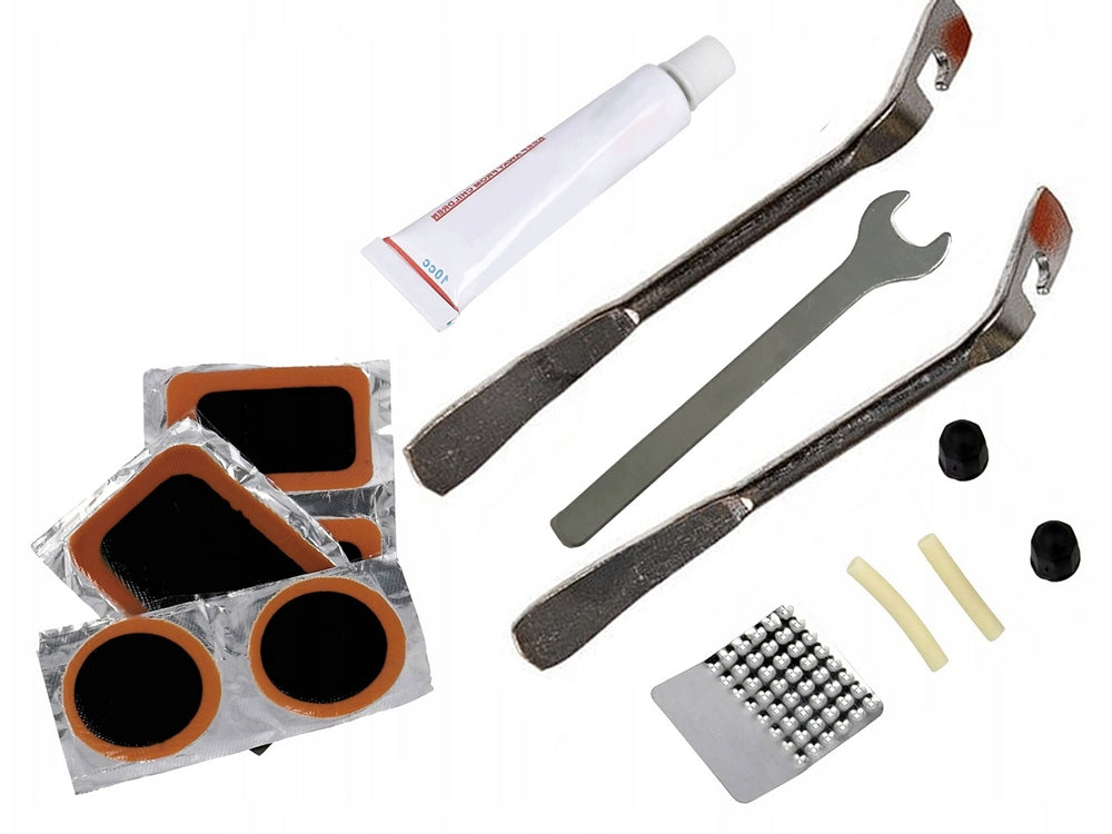 Bicycle Repair Kit Tube Wheels Wrench Patches Spoons Vents + Glue Manufacturer code Zestaw do roweru do naprawy opon Prodigy.cat