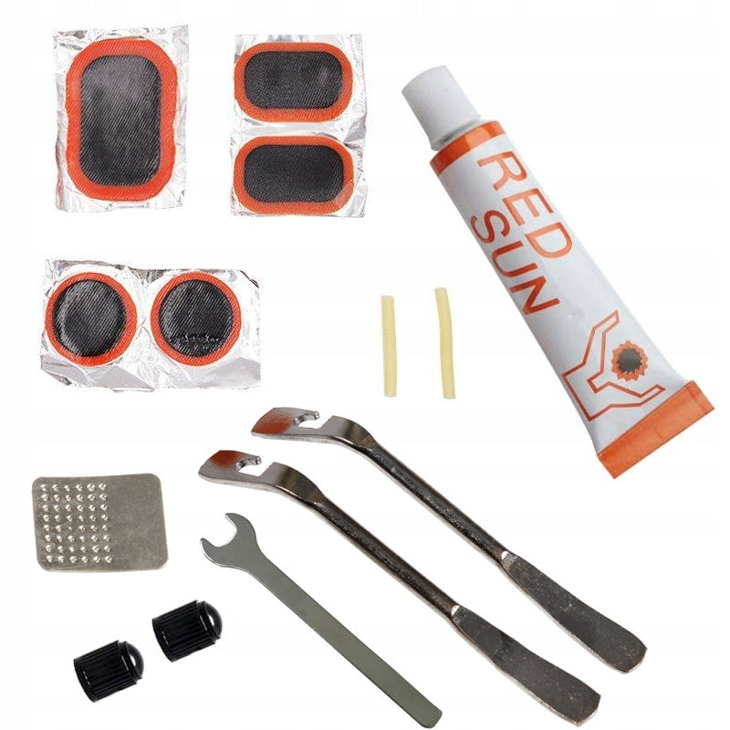 Bicycle Repair Kit Tube Wheels Wrench Patches Spoons Vents + Glue Packaging status original