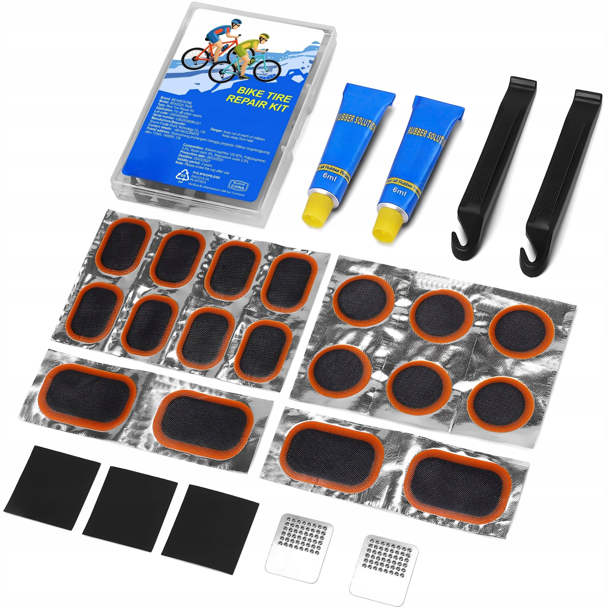 Bicycle Tire Repair Kit with Patches and Adhesive