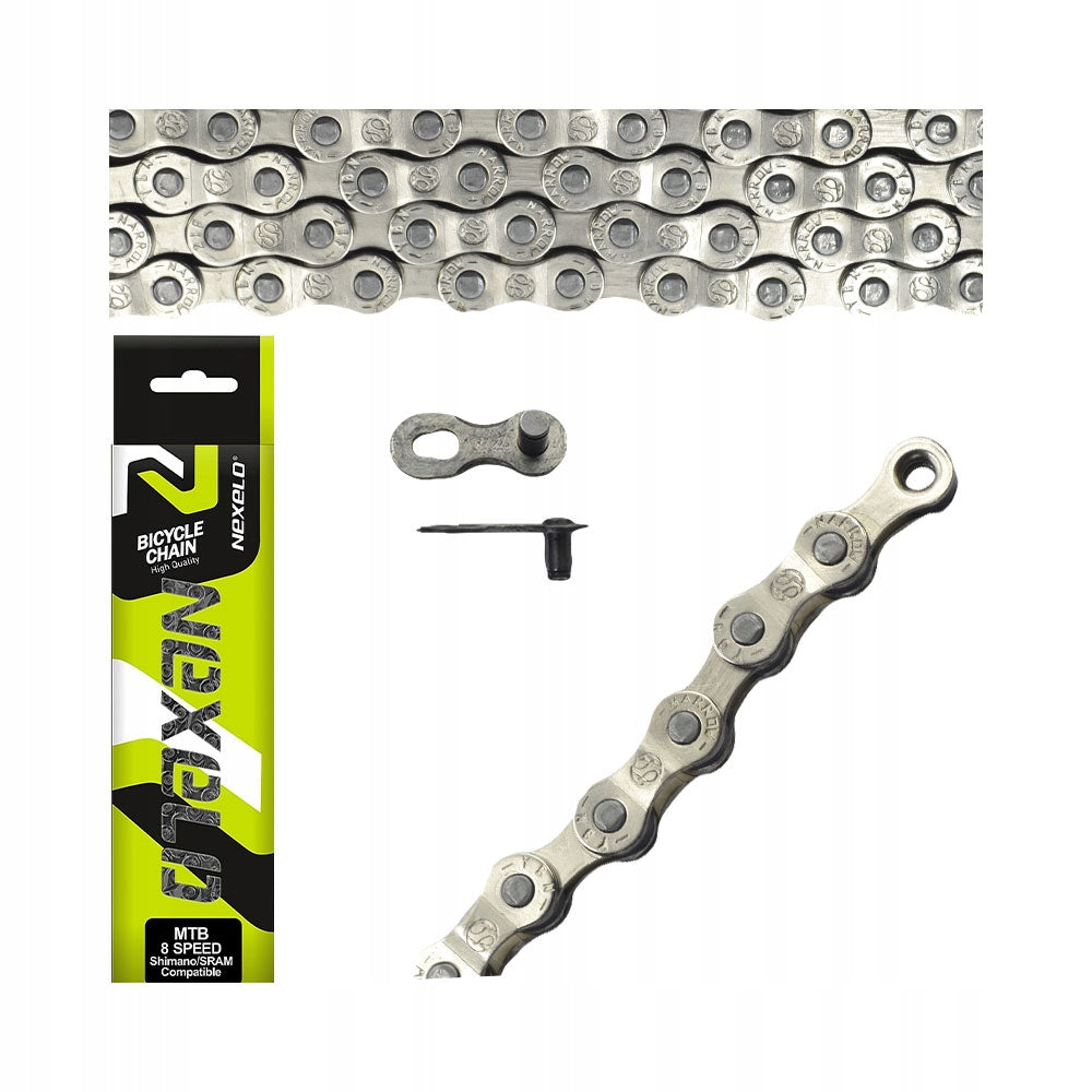 Bicycle chain 8 row 116 links silver clasp for bike new MTB Brand Nexelo