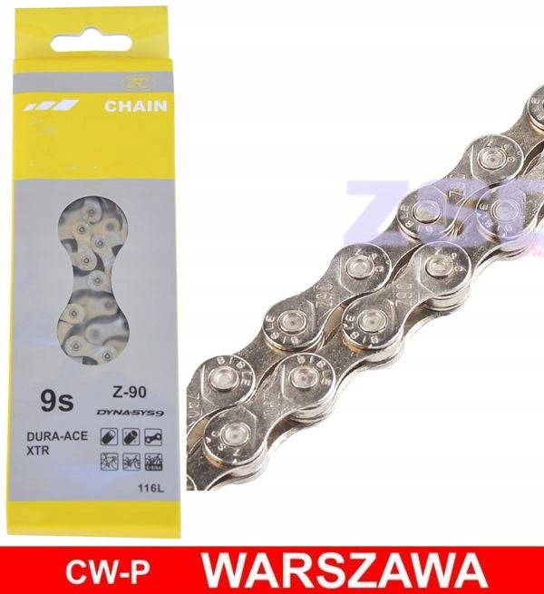 Bicycle chain 9-row 116 links for DYNA-SYS9/Dura-Ace/XTR and others Color silver