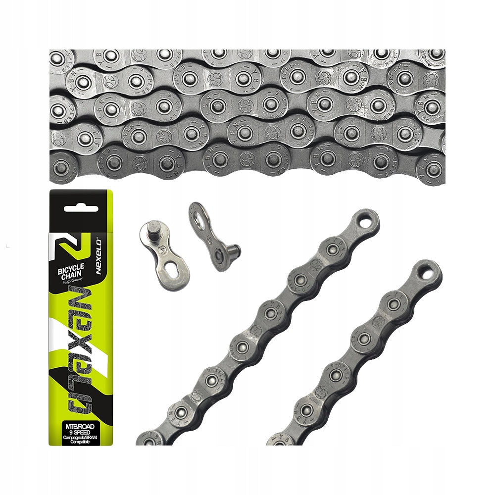 Bicycle chain 9 row 116 links for MTB bike pin length 8,6 mm Brand Nexelo