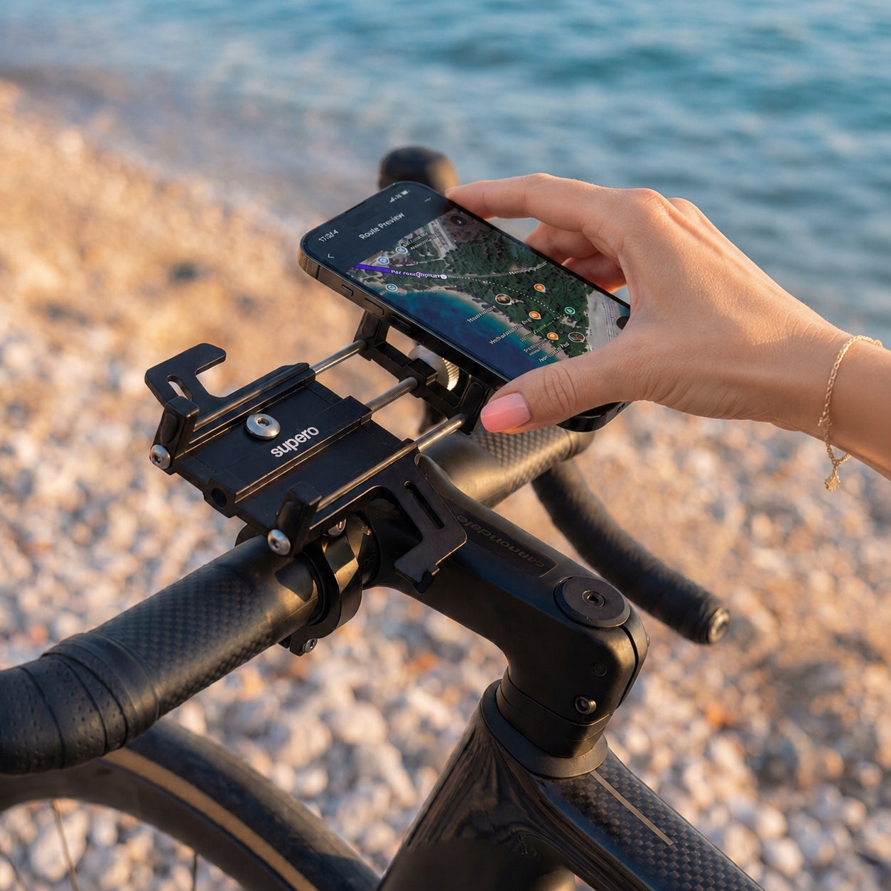 Bicycle handlebar holder phone from 55mm to 95mm aluminum for bike Model SUPERO ALLOYMOUNT 360