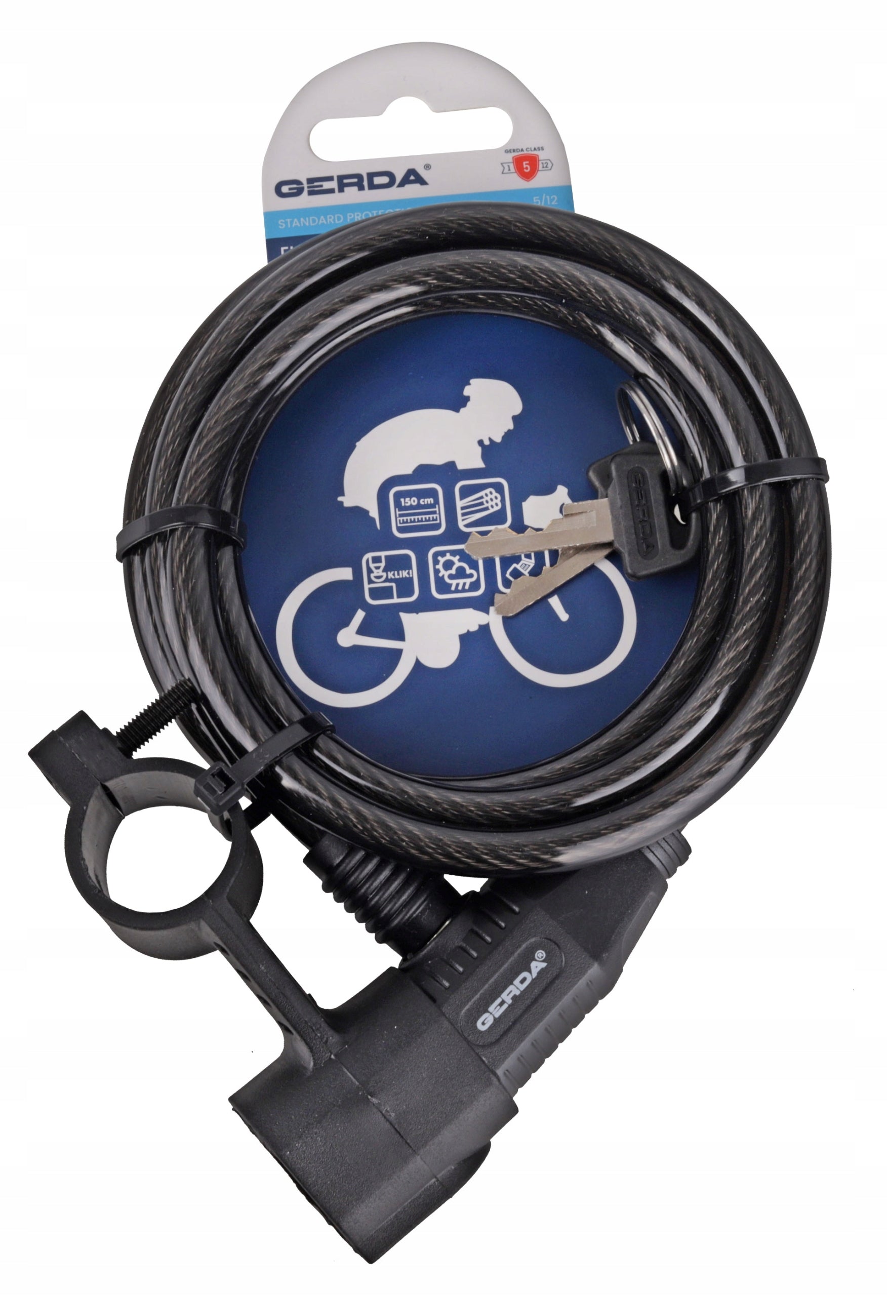 Bicycle lock GERDA 1500/8A round black 150cm
