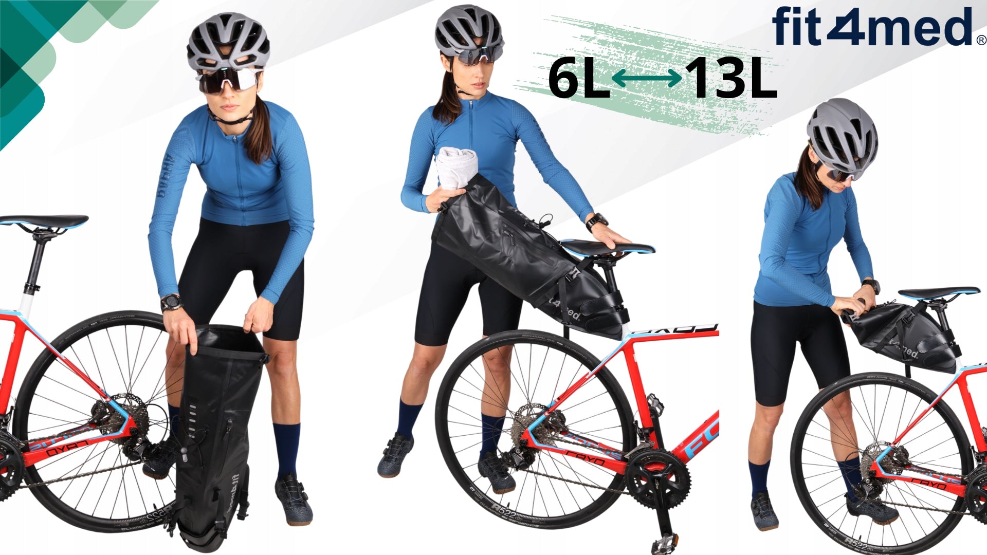 Bicycle pouch 6-13L waterproof fold-out bag with reflectors and handle Kind rear