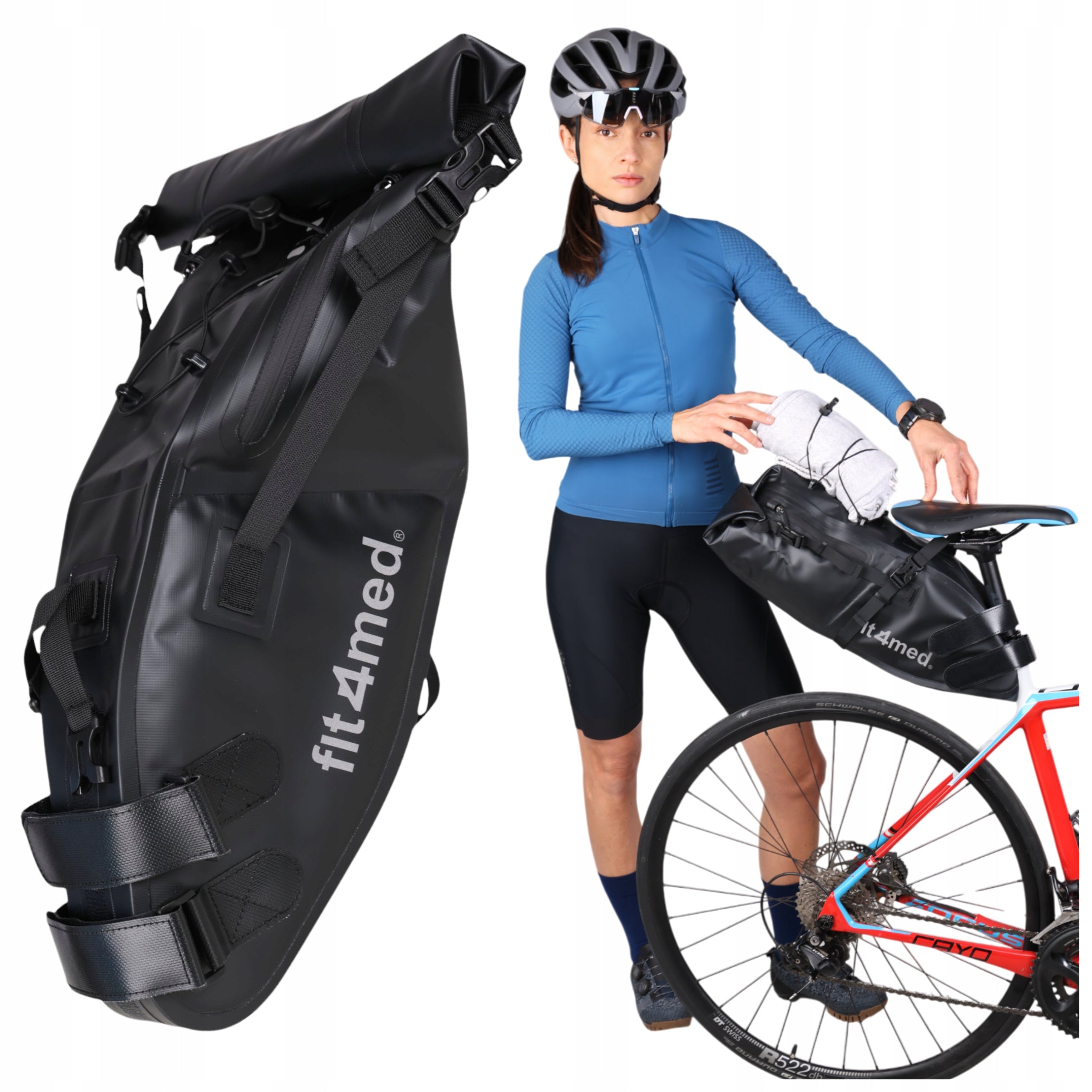 Bicycle pouch 6-13L waterproof fold-out bag with reflectors and handle Model TORBA PODSIODŁOWA WODOODPORNA 6-13L