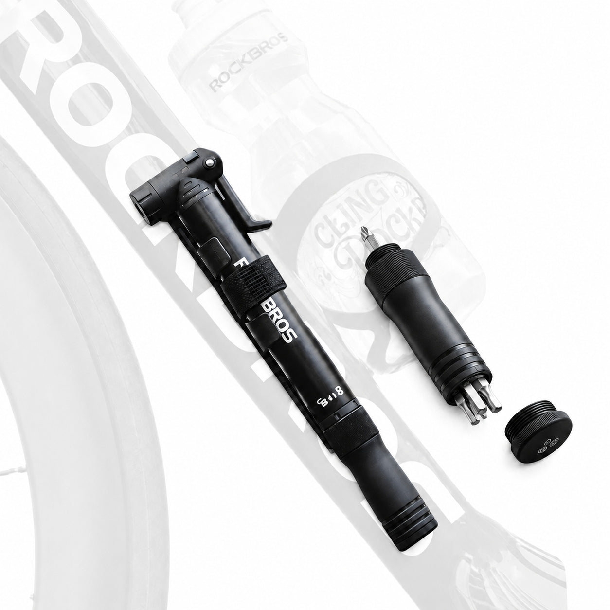 Bicycle pump Rockbros 42320010001 manual + screwdriver - black