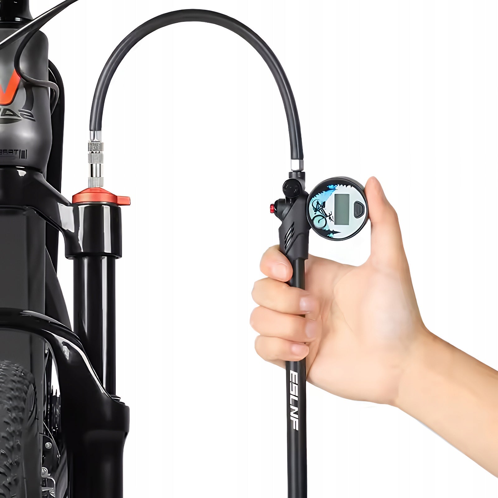 Bicycle pump alu for SHOCK ABSORBER BALL TIRES LCD pressure gauge 300 PSI 20bar Packaging status original