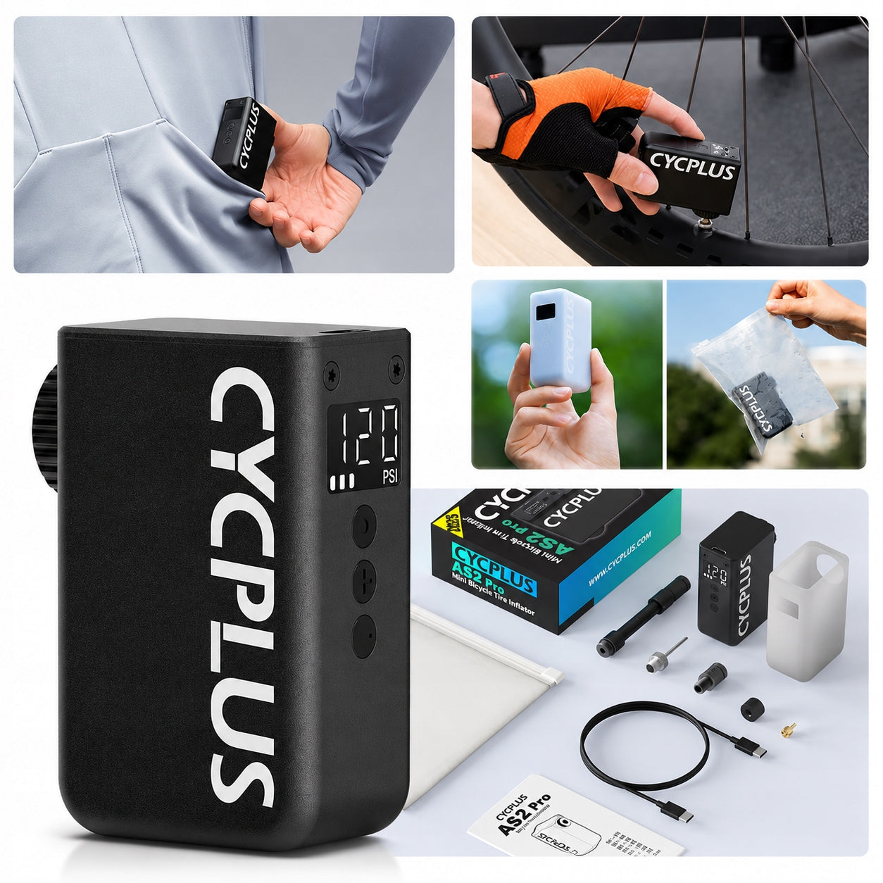 Bicycle pump electric mini compressor for bike Cycplus AS2 Pro