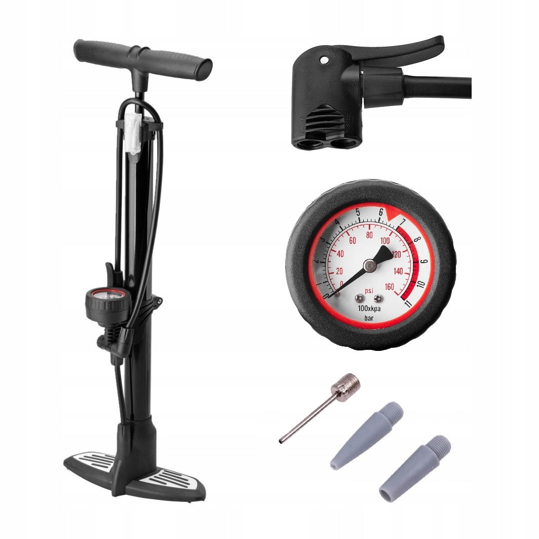 Bicycle pump for bike with pressure gauge schrader, Presta, Dunlop and MTB Kind manual