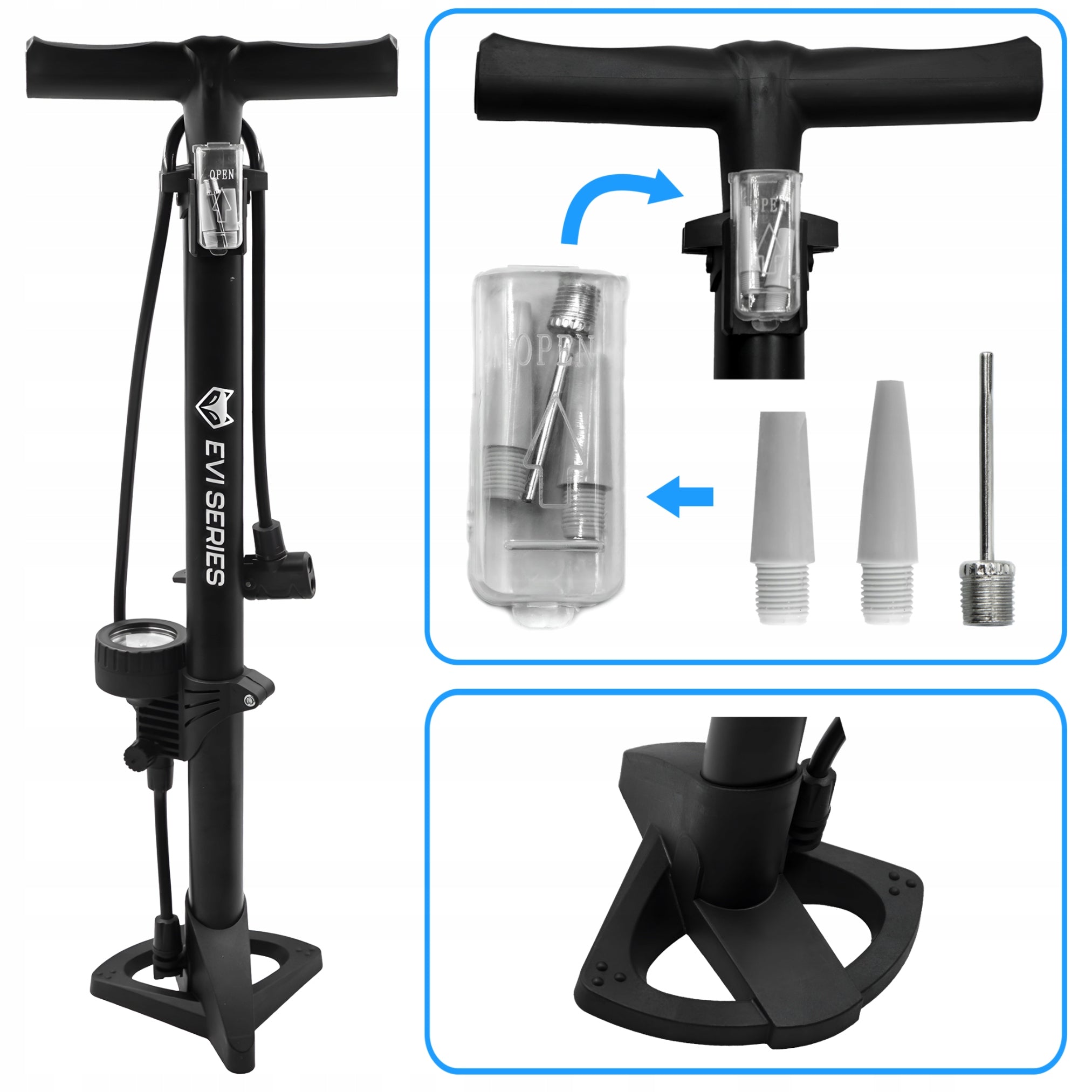 Bicycle pump with pressure gauge BICYCLE PUMP manual stationary WORKSHOP Color black