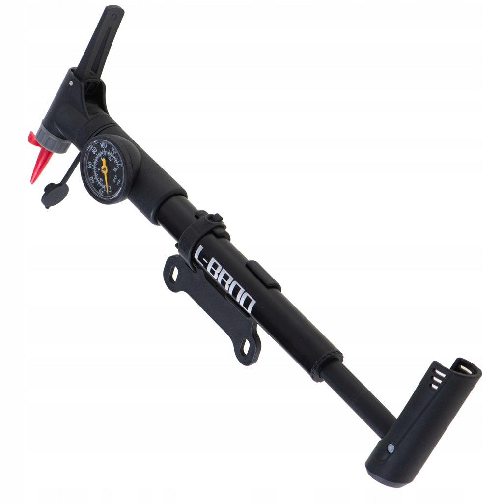 Bicycle pump with pressure gauge hand grip Color black