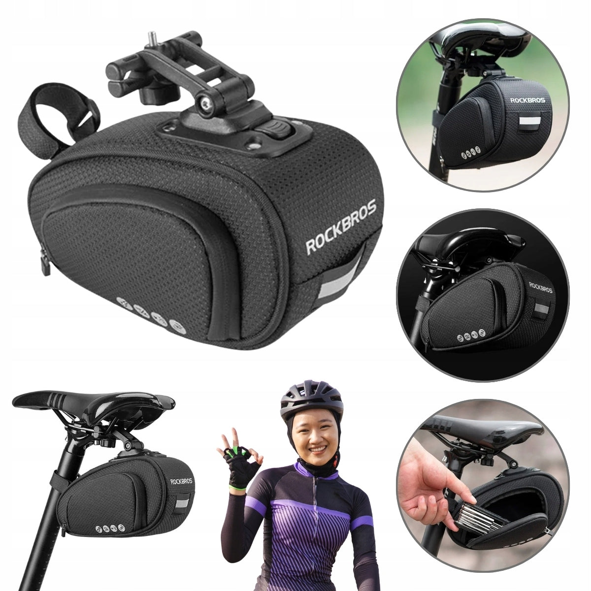 Bicycle saddle pouch for tools and inner tube - Rockbros