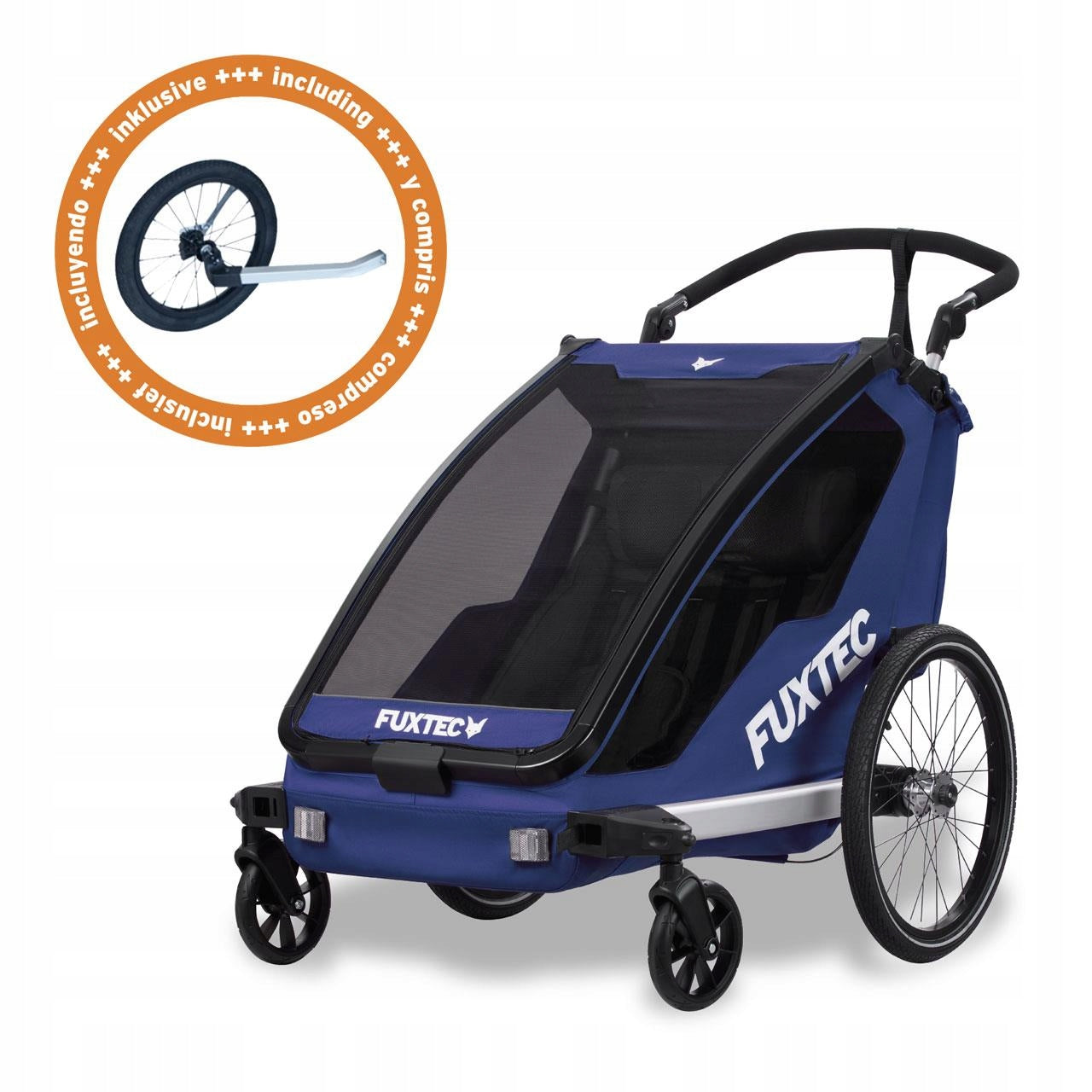 Bicycle trailer FUXTEC FX-FA1-SET-BLUE with jogger wheel
