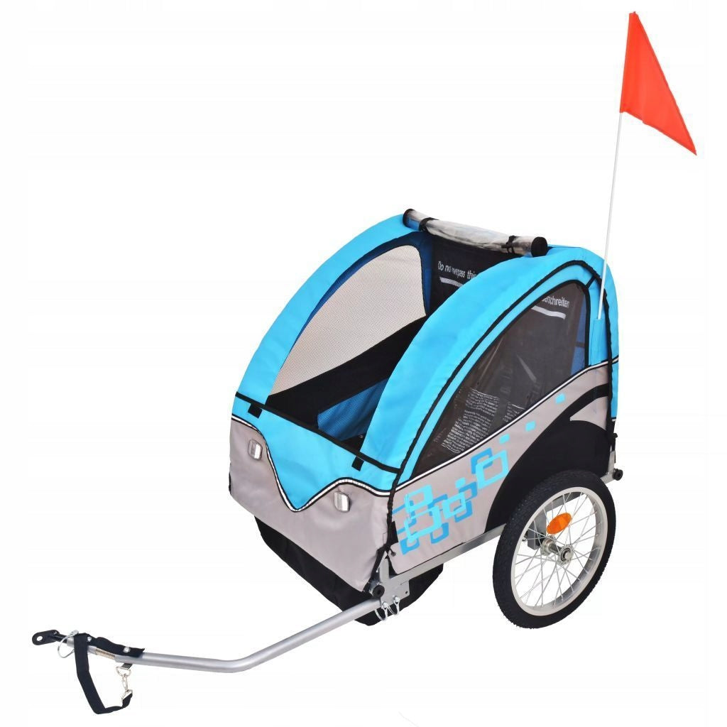 Bicycle trailer for children, grey and blue, Maximum load 30 kg