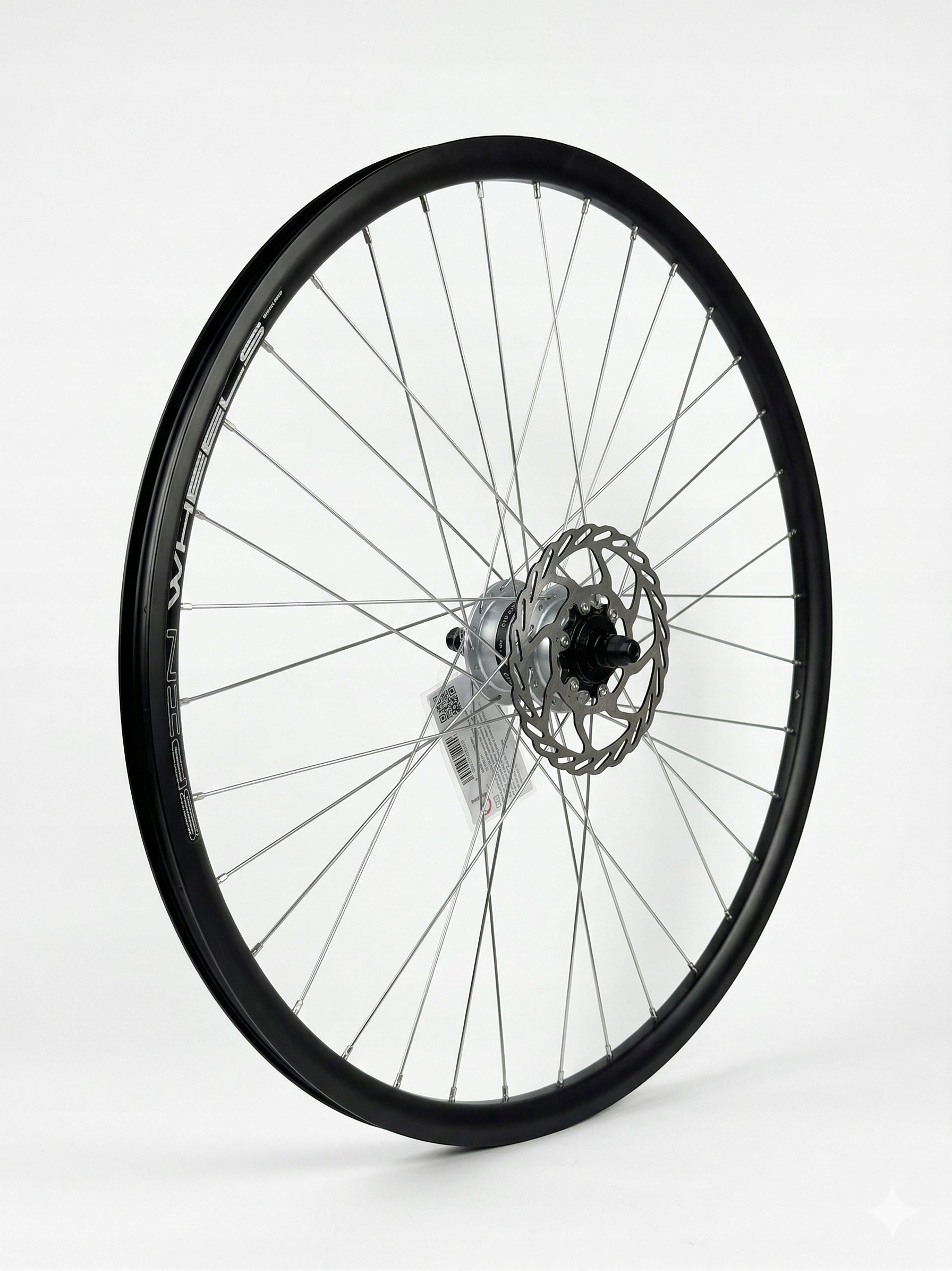 Bicycle wheel front 28 inches Shimano generator under disc Black + Shield 160 Manufacturer code Spin Wheels Prądnica Centerlock
