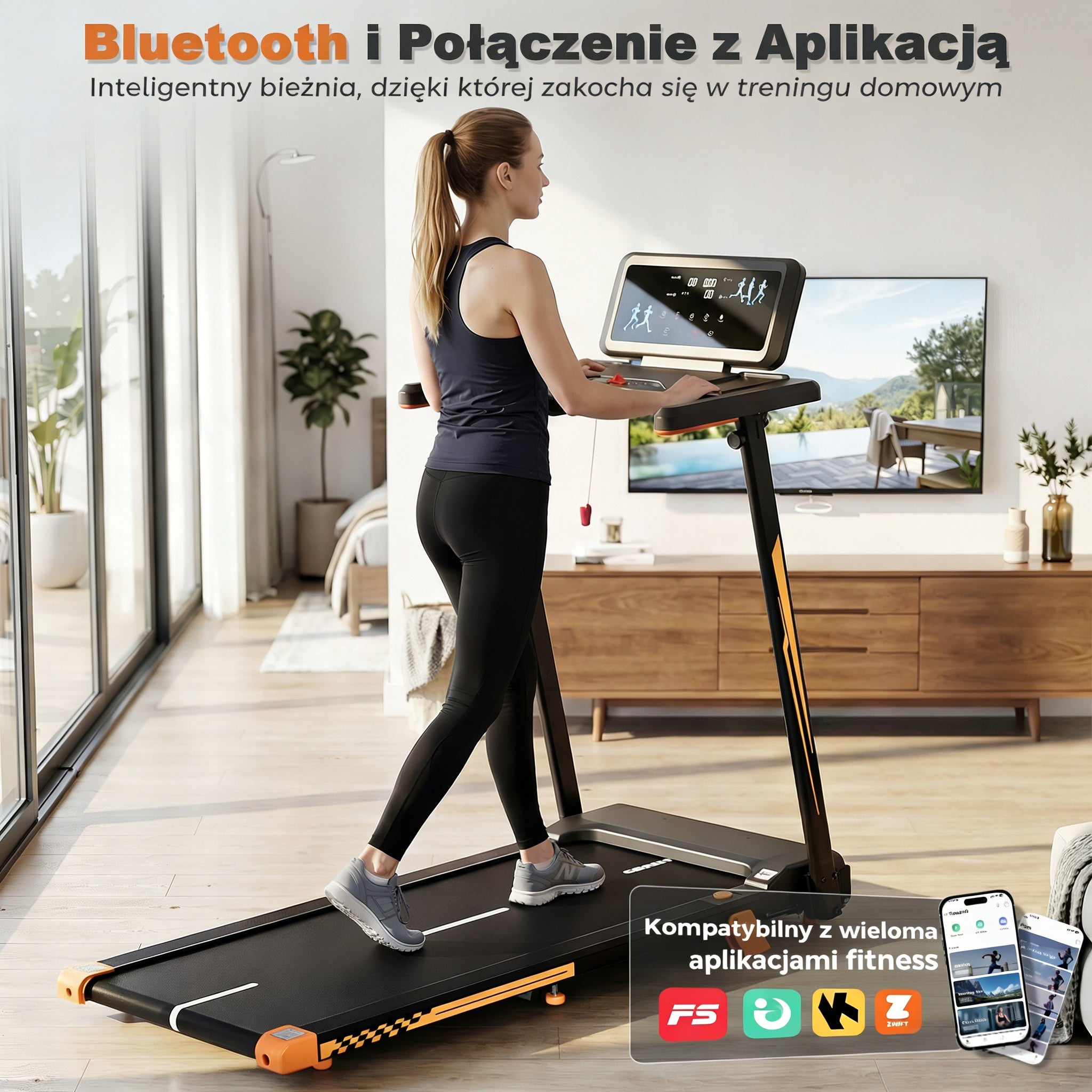 Bieżnia Elektryczna Domowa Składana Regulacja Amortyzacja Bluetooth 12 km/h Kind electric