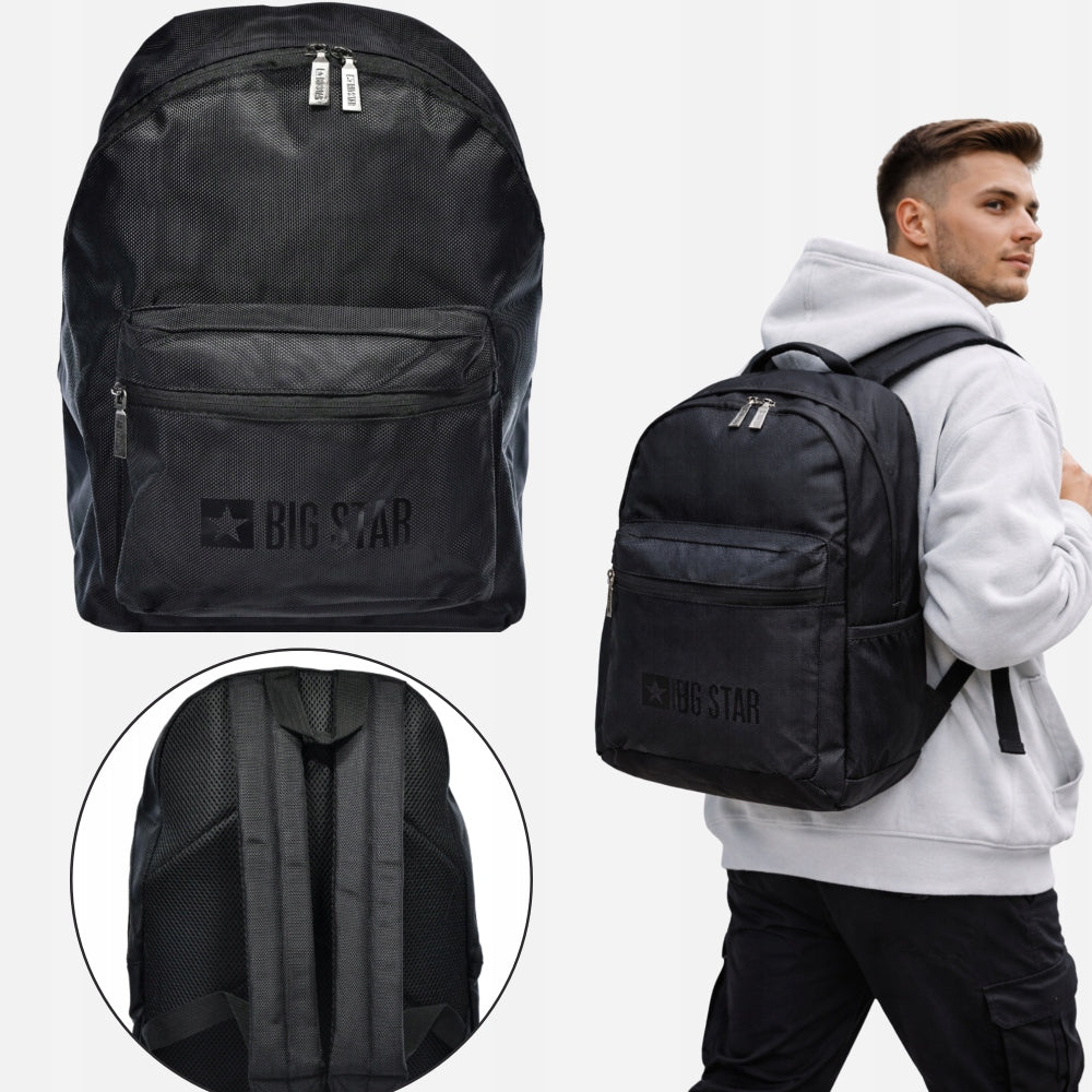 Big Star RR574124 unisex black backpack | polyester, A4, 41×29×12 cm