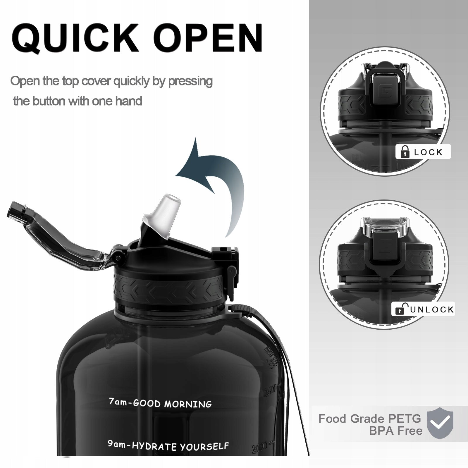 Big Water Bottle with Handle 3l Leakproof BPA Free Daily Drinks Jug for Gym Brand GEMFUL