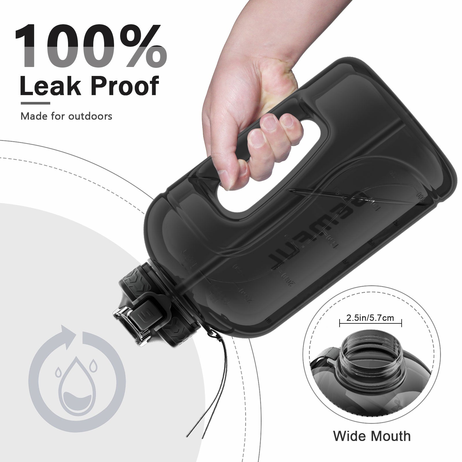 Big Water Bottle with Handle 3l Leakproof BPA Free Daily Drinks Jug for Gym Volume 3000 ml