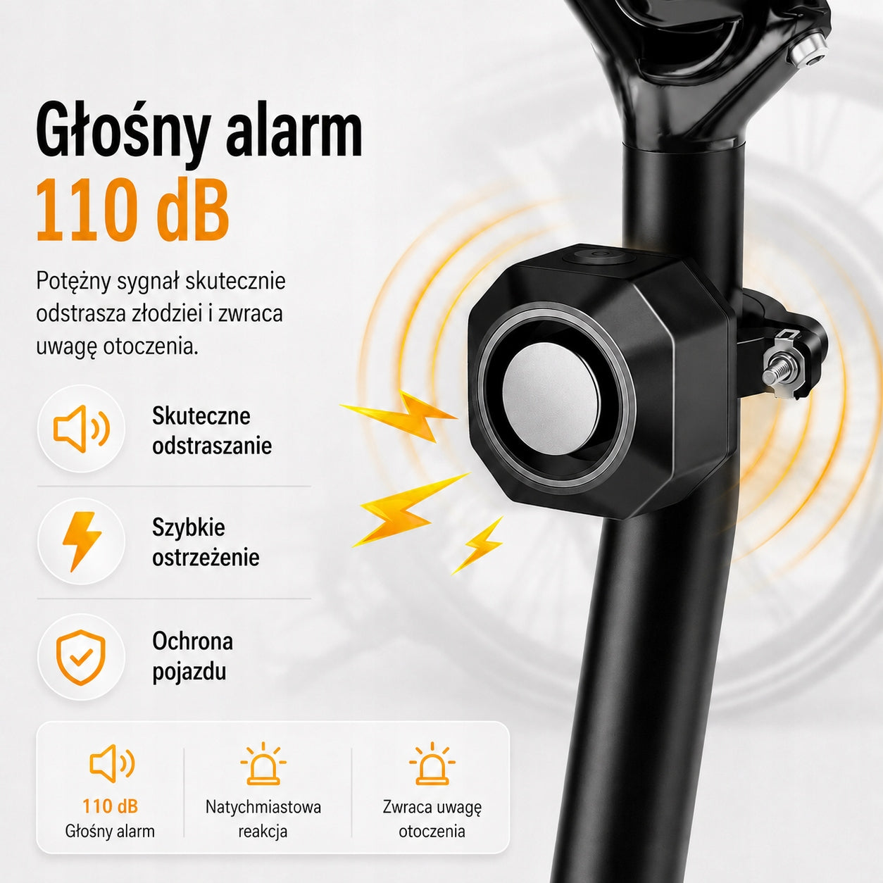Bike Alarm USB Rechargeable with Remote 110dB Anti Theft IP65 Waterproof Manufacturer code PL_KS-SF32R