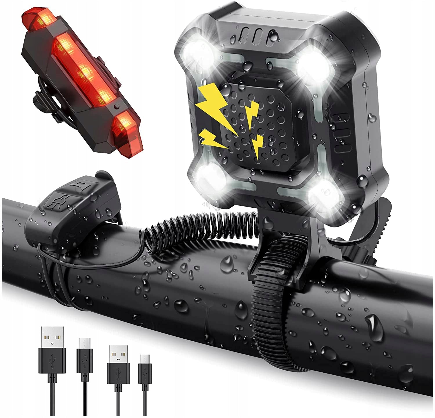 Bike Lamp Front And Rear With Horn Waterproof 1200mAh