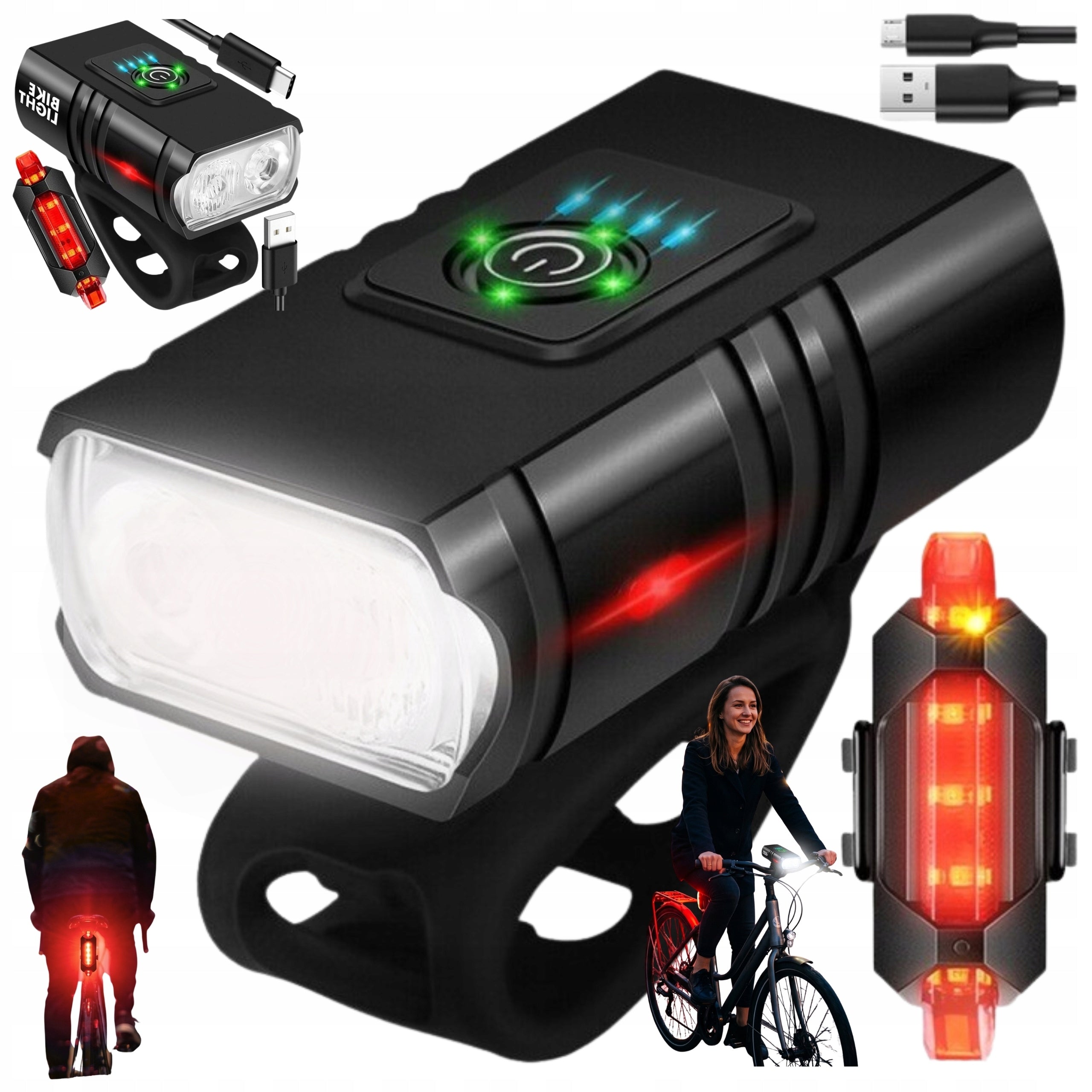 Bike Light Front Rear LED USB Waterproof Durable Power Kit Manufacturer code Podłużna Rowerowa