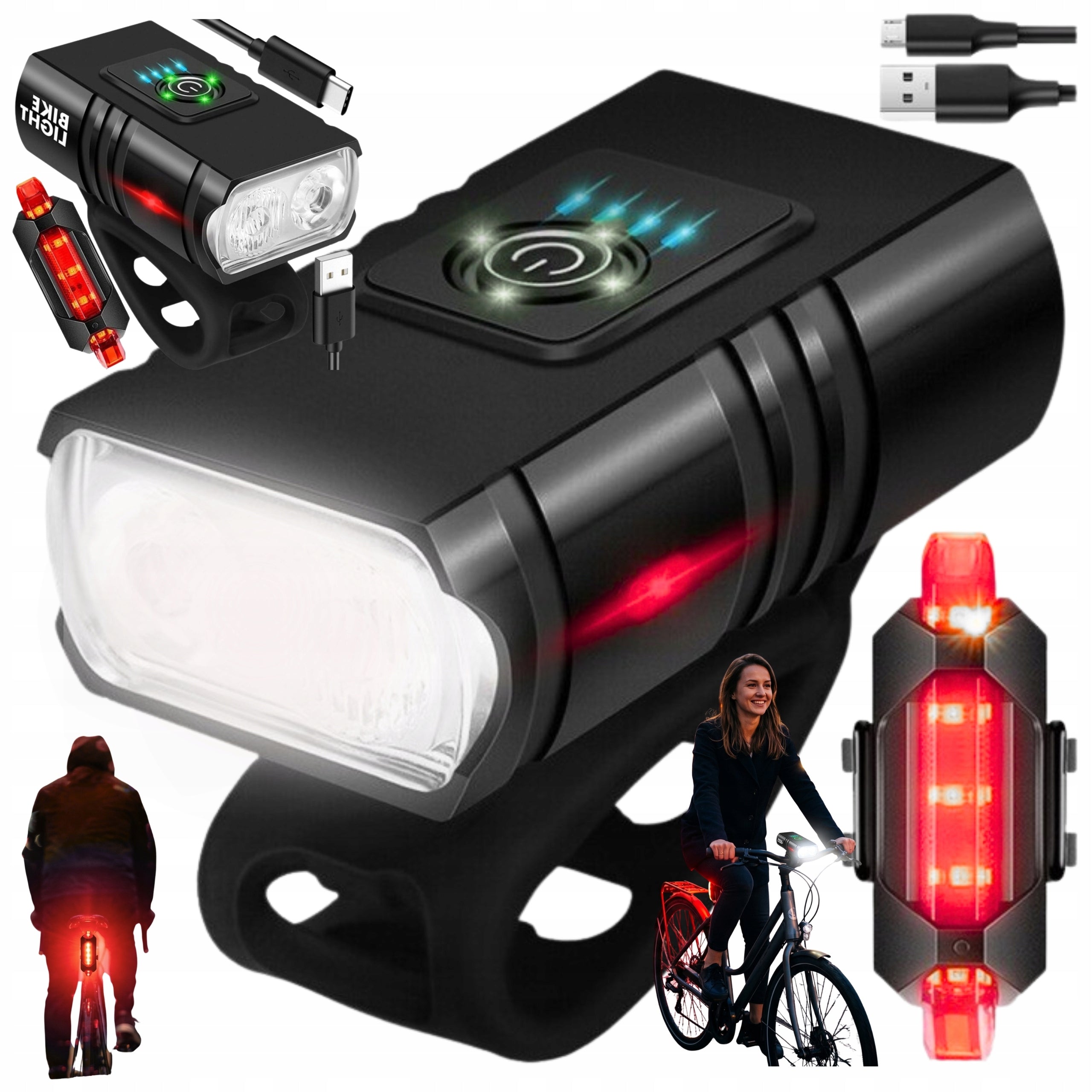Bike Light Front Rear LED USB Waterproof Durable Power Kit