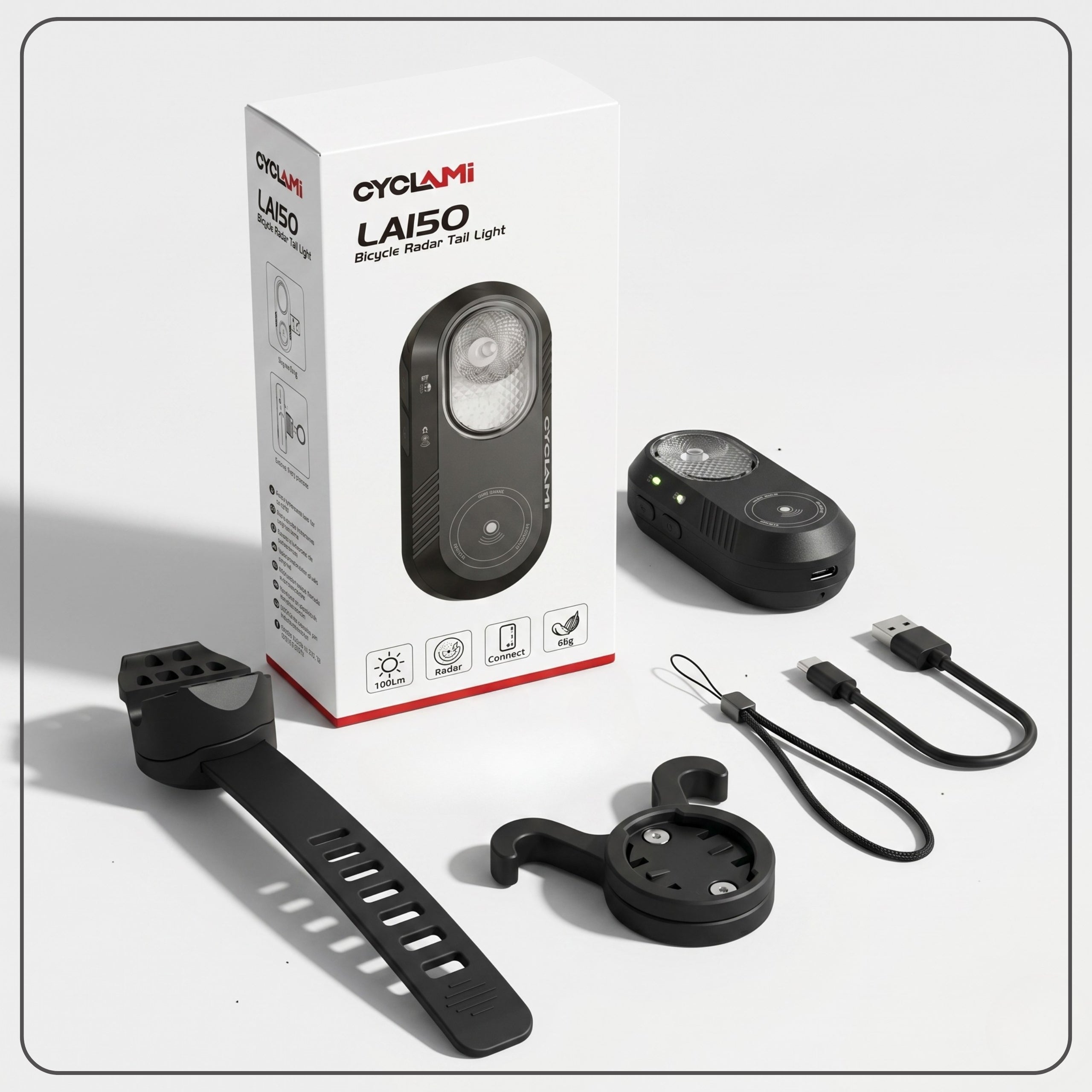 Bike Light Radar Rearview Bike Bluetooth Counter Garmin Model Lampka rowerowa tylna z radarem LA150 CYCLAMI