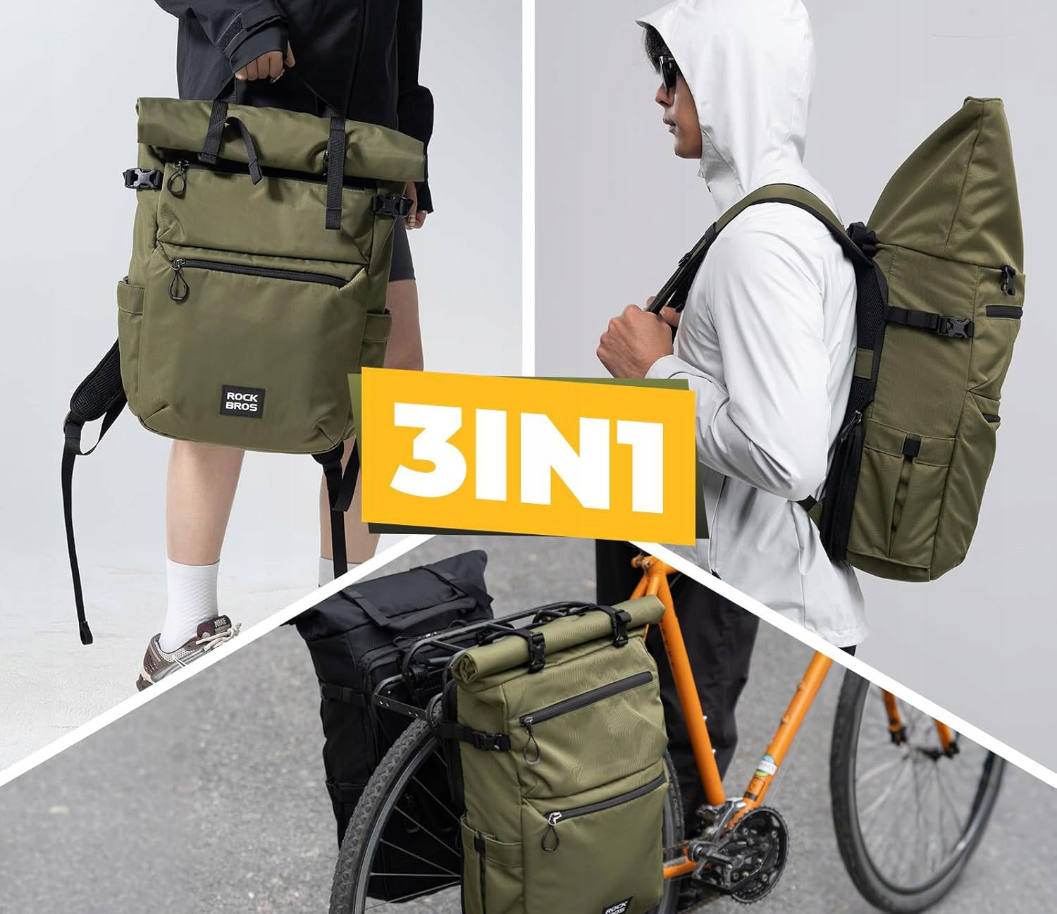 Bike Luggage Bag 3in1 BACKPACK Function 11-16L ROCKBROS A34 Green Manufacturer code A34