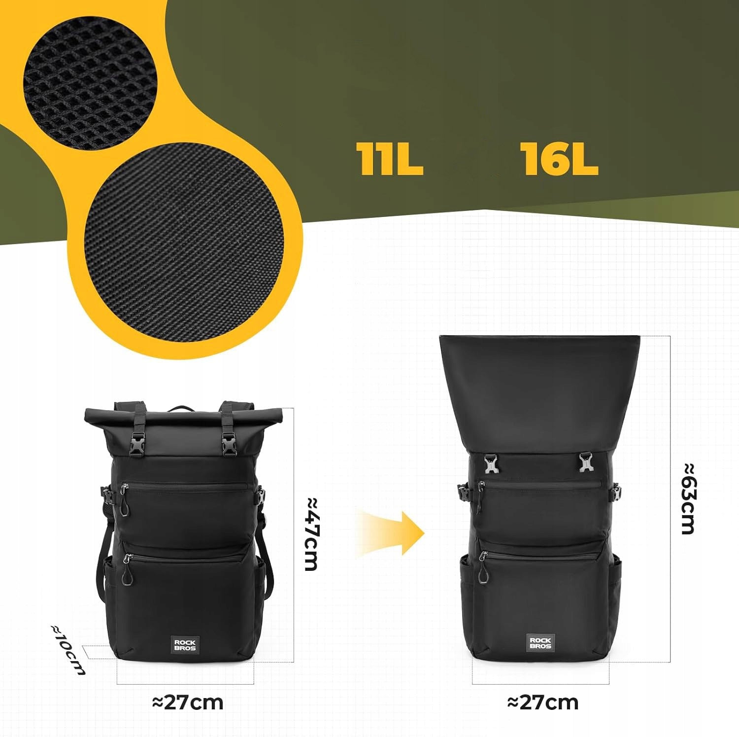Bike Luggage Bag 3in1 BACKPACK Function 11-16L ROCKBROS A34 Green Model Torba na bagażnik