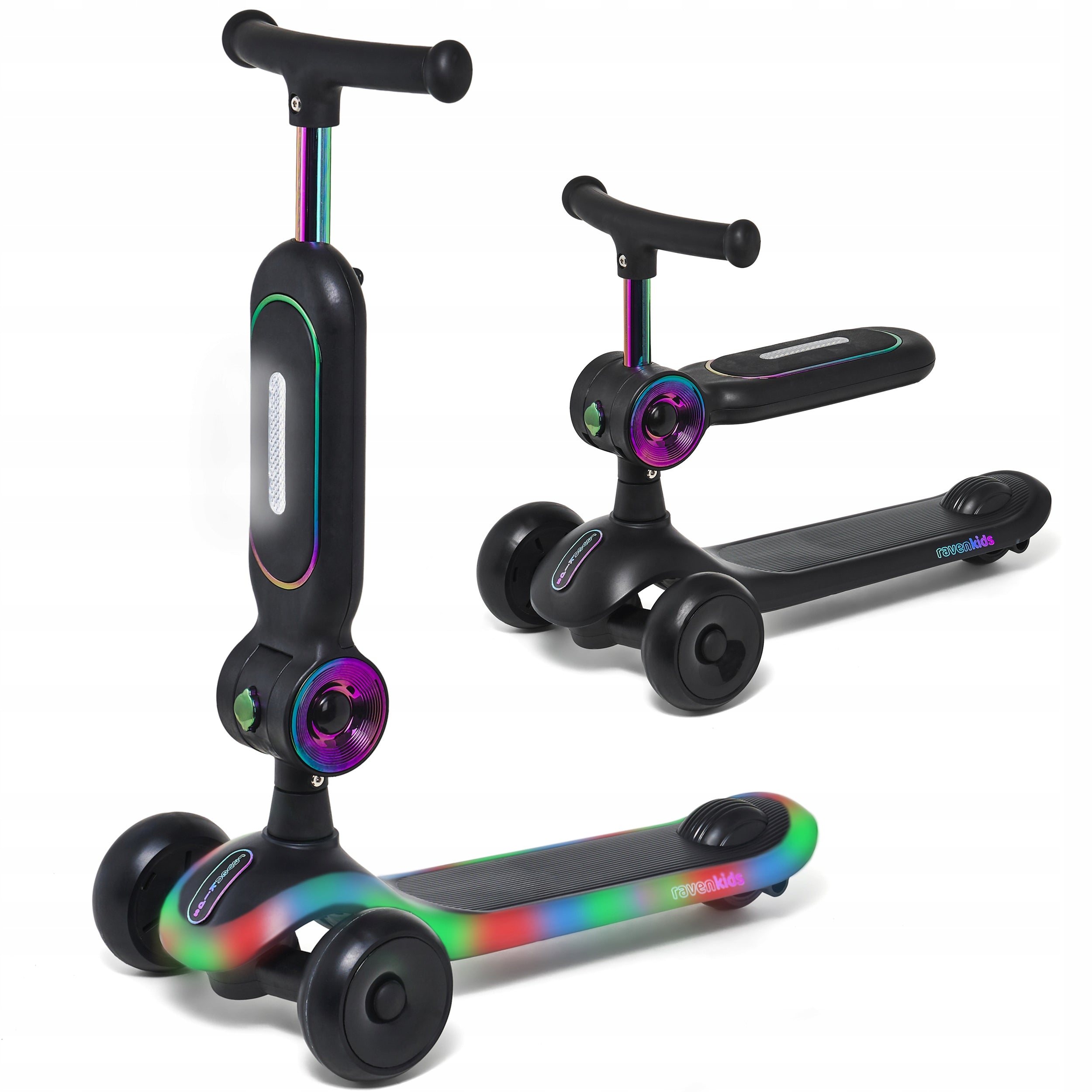 Bike Scooter 2in1 for children RAVEN Lumiloo Black/Neo Chrome LED platform