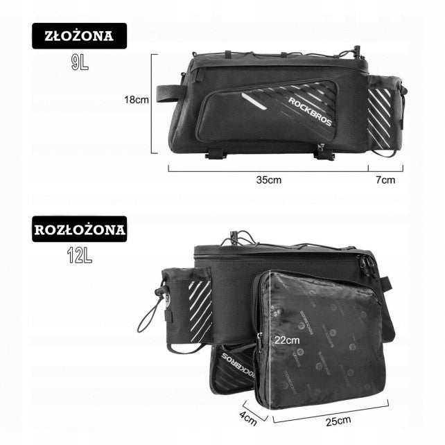 Bike bag for trunk large 12L Rockbros A9-BK Kind rear