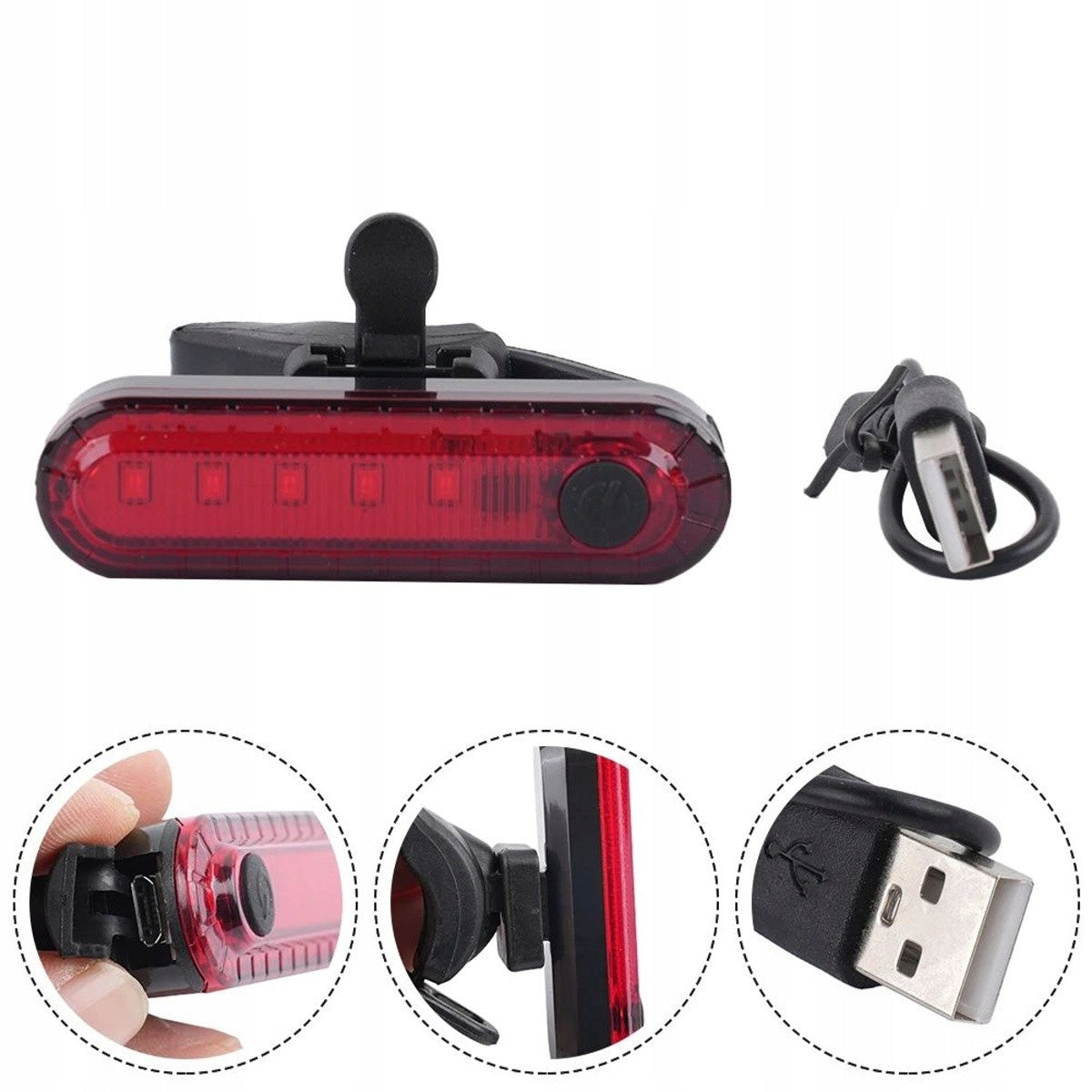 Bike light 4 operating modes USB red
