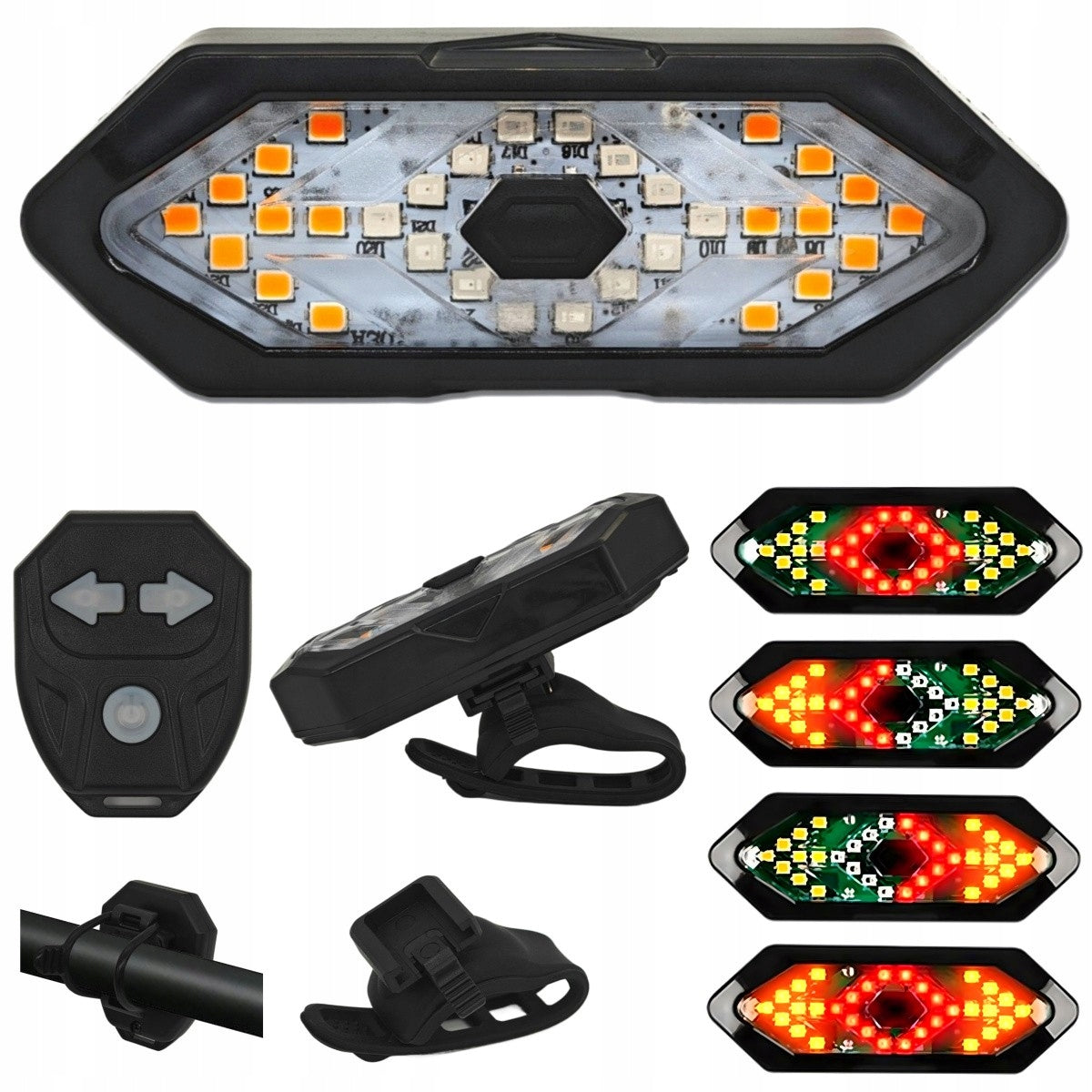 Bike light directions + red light, USB C charging, with remote control