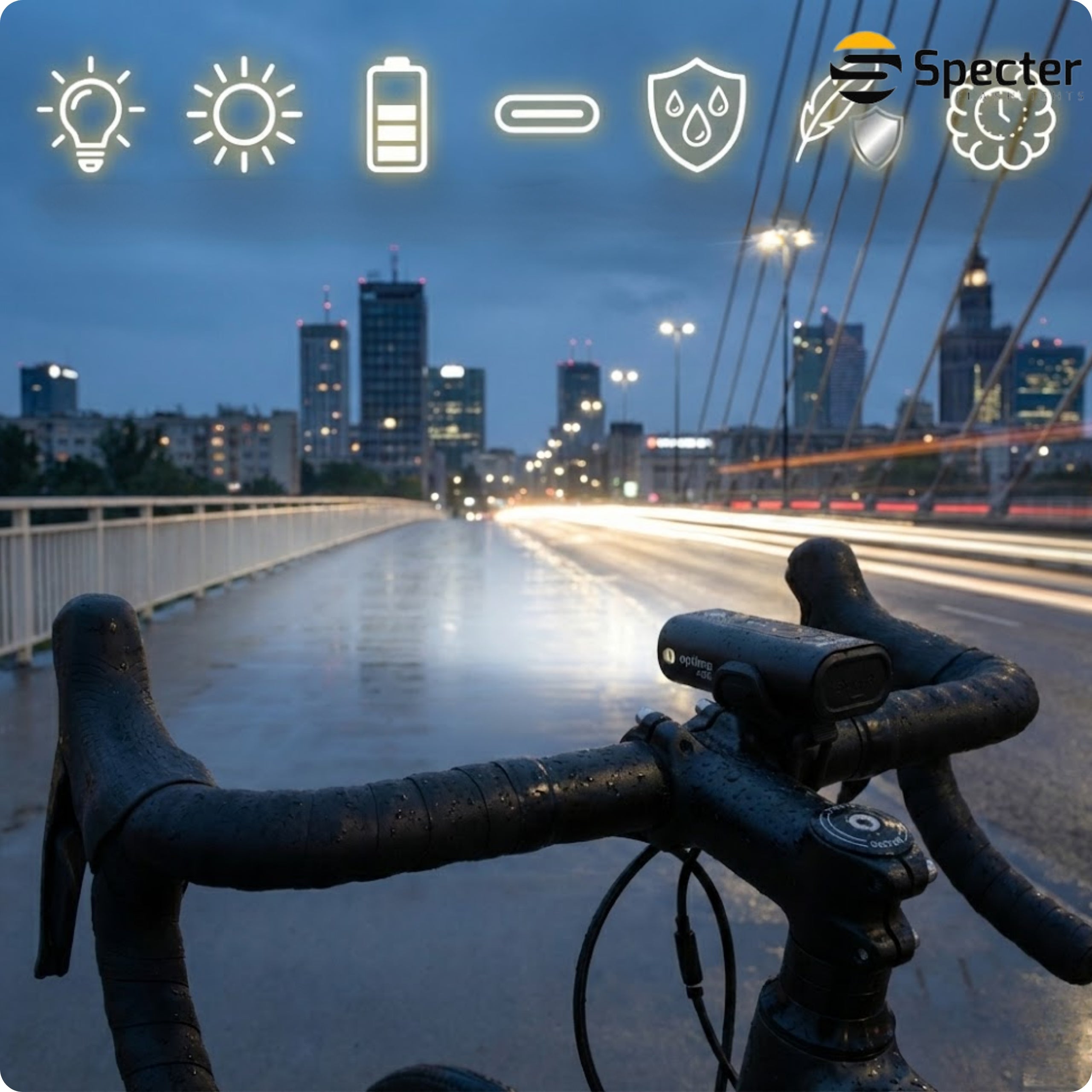 Bike lighting front light Specter Optima450 5 modes USB 1800mAh Light beam 450 lm