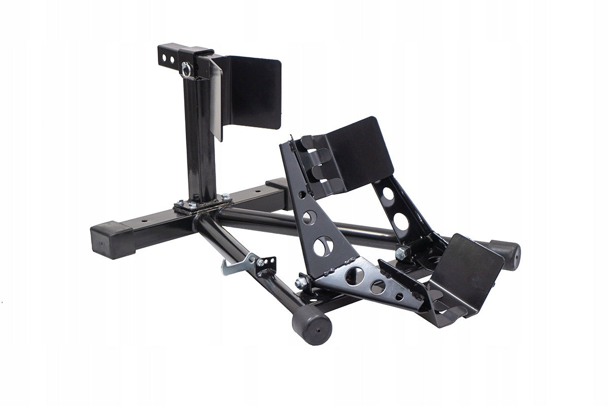 Biketec lift stand with front wheel holder for motorcycle transport