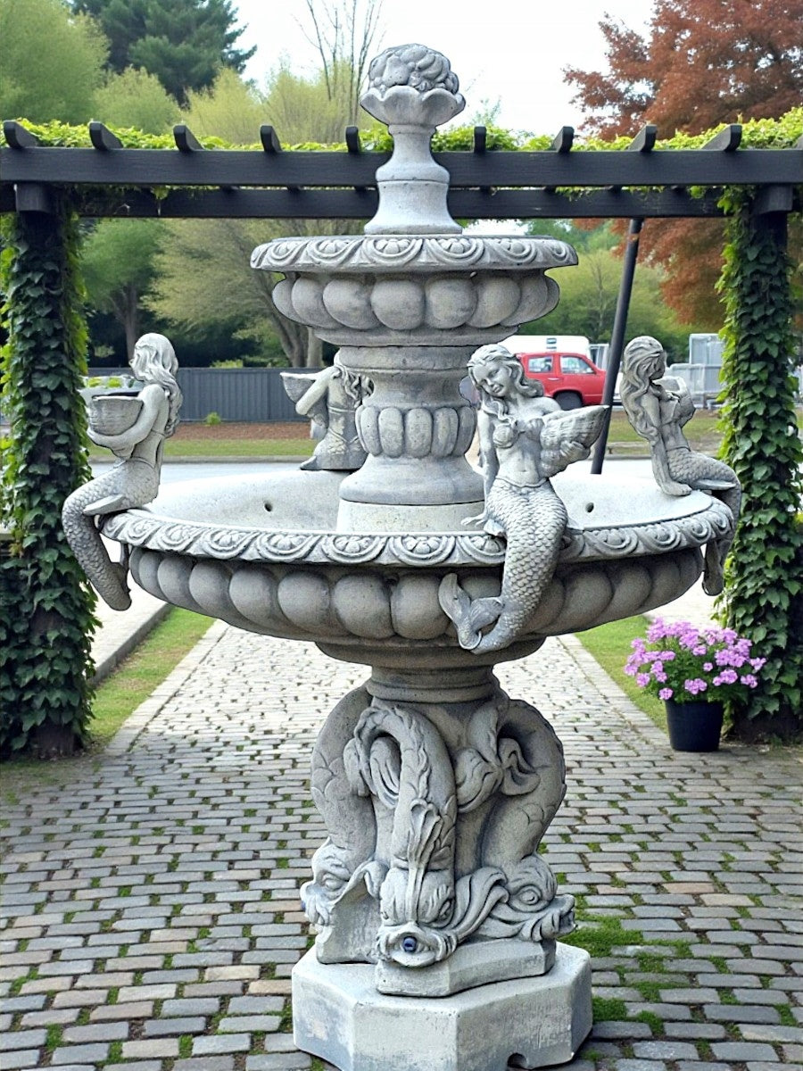 Bilbao Garden Fountain with Mermaid White Concrete Conglomerate Figure Ag-Bet Manufacturer code Fontanna Bilbao z syrenką