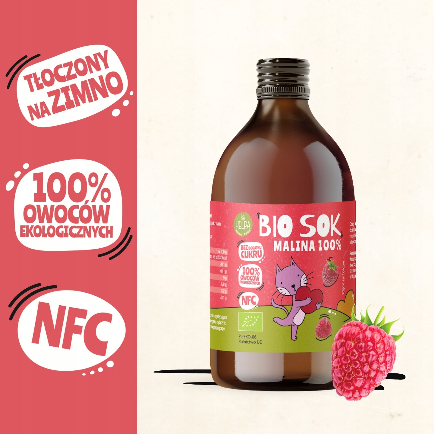 Bio Juice Raspberry 250 ml HELPA organic NFC 100% Manufacturer code 5904257043535