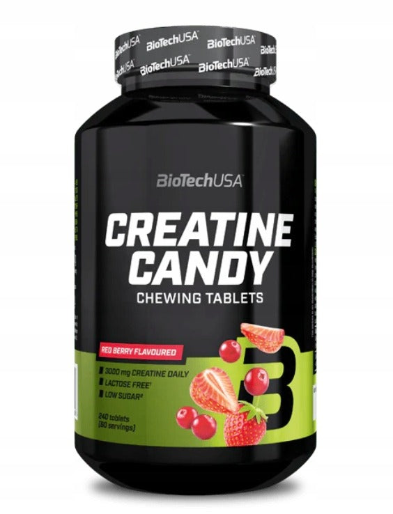 BioTech USA Creatine Candy 240 chewable tablets with red berry flavor