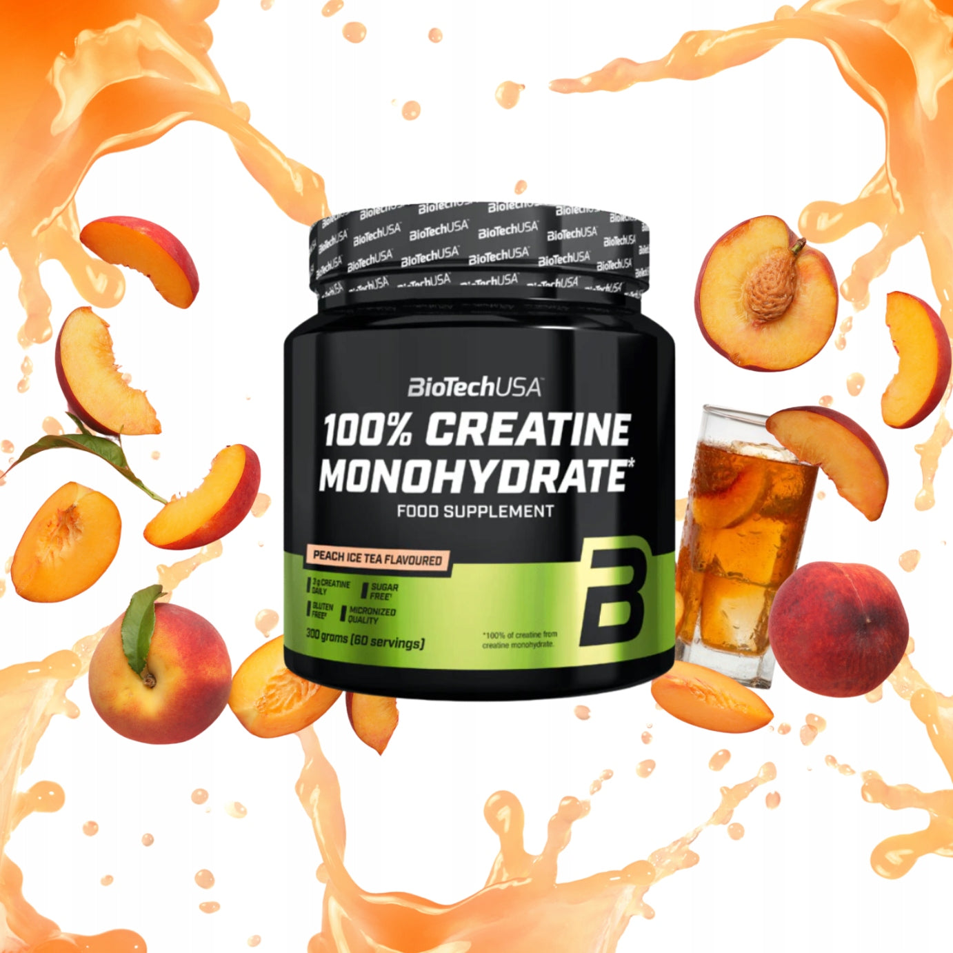 BioTechUSA 100% Creatine Monohydrate 300g Ice Tea Peach Creatine Monohydrate