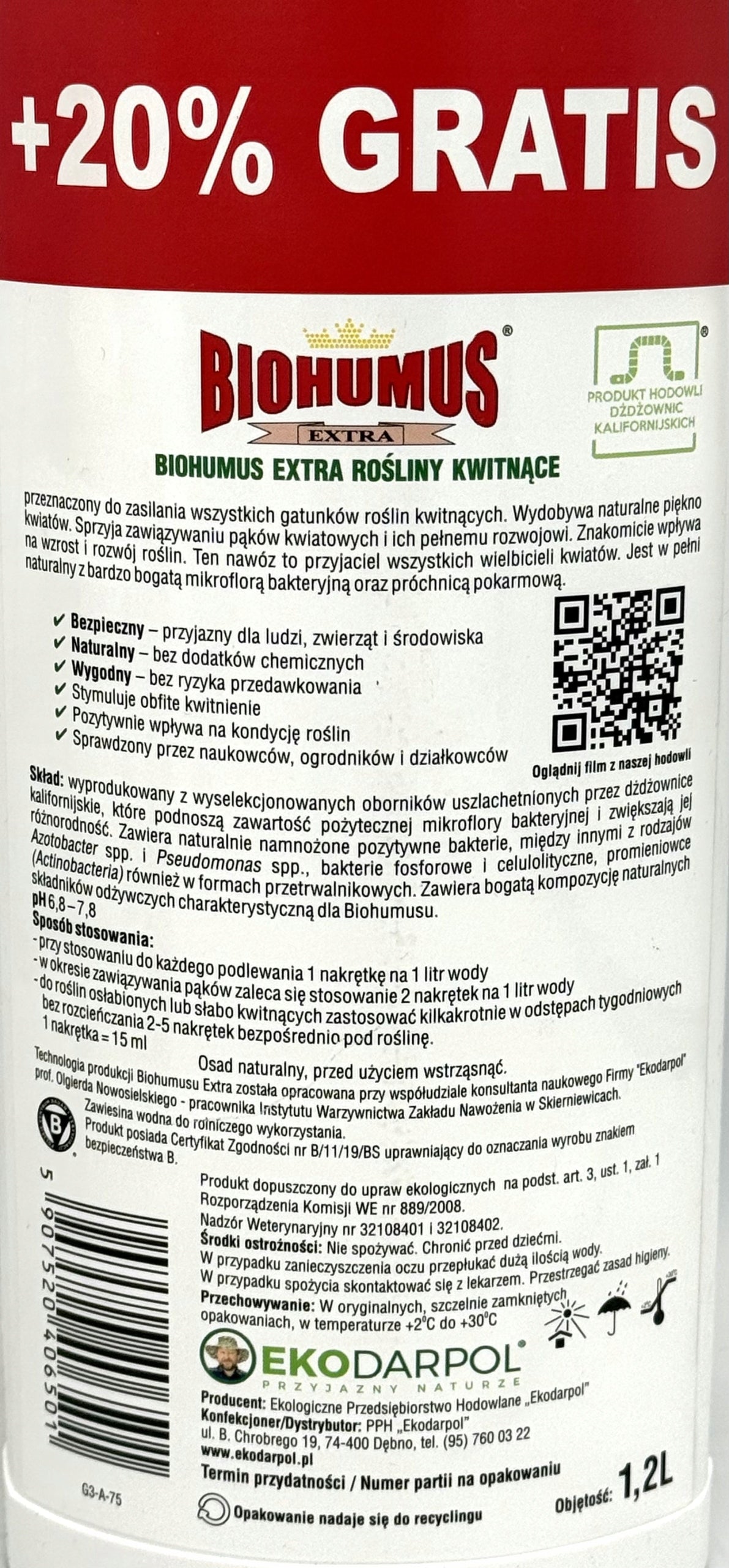 Biohumus Multicomponent Fertilizer for Flowering Plants EkoDarPol liquid 1,2 l Weight 1.5 kg