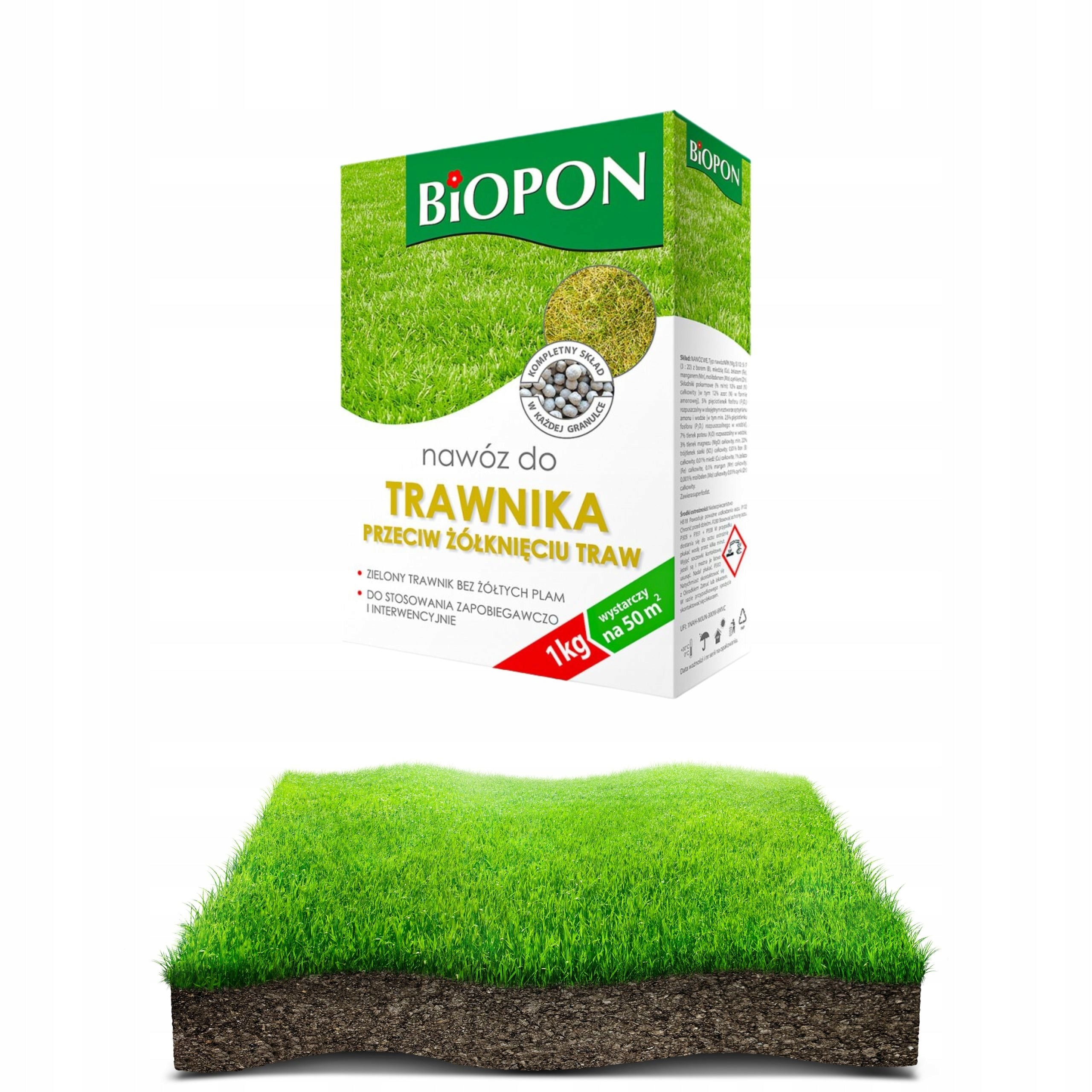 Biopon Lawn Fertilizer Against Yellowing Granules Without Yellow Stains 3kg Packaging status original