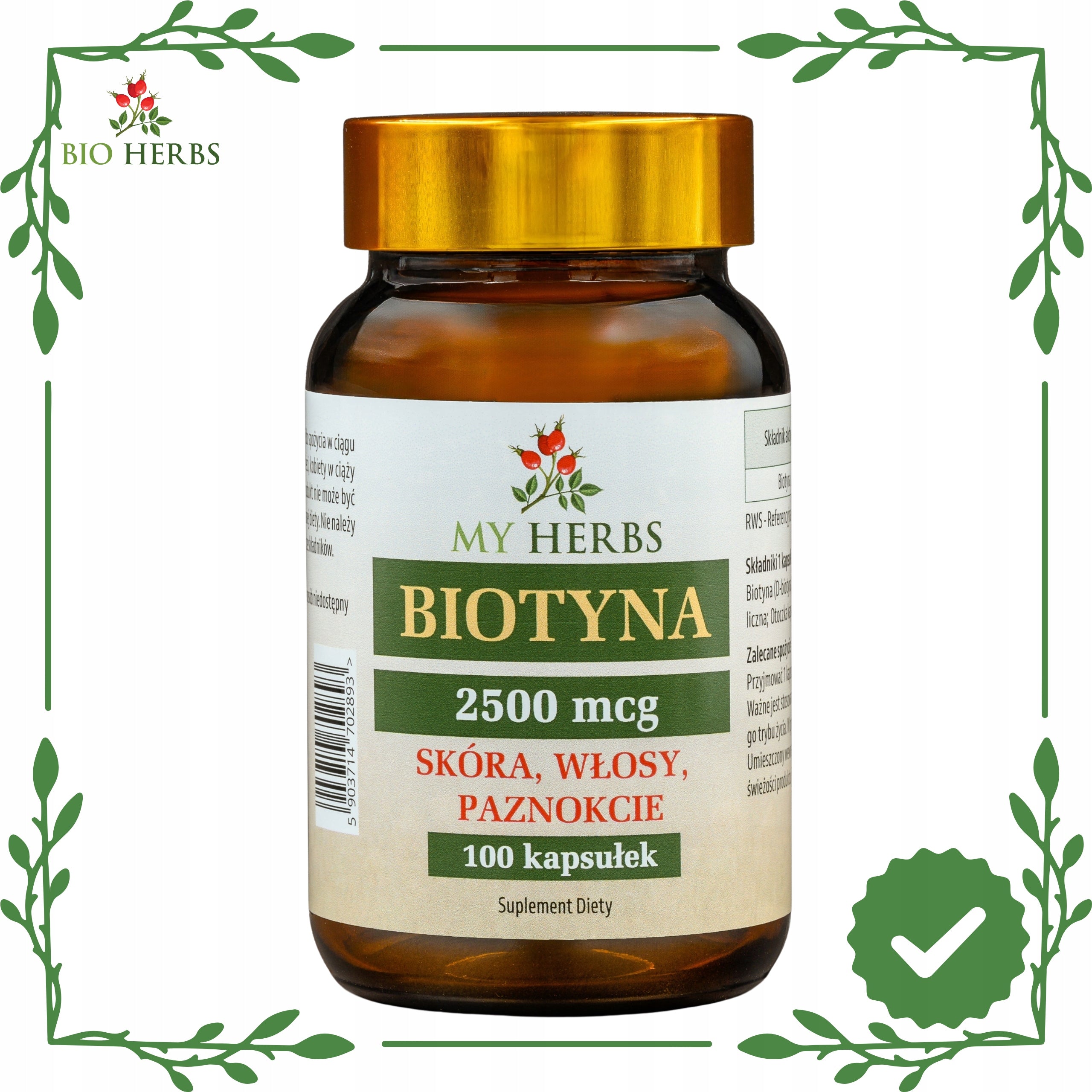 Biotin Vitamin B7 2500 mcg 100 kaps. healthy skin hair nails Medical device no