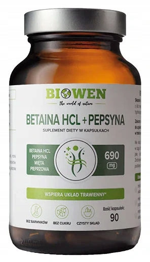Biowen BETAINE HCL + PEPSIN + PEPPERMINT 90 Vegan Capsules