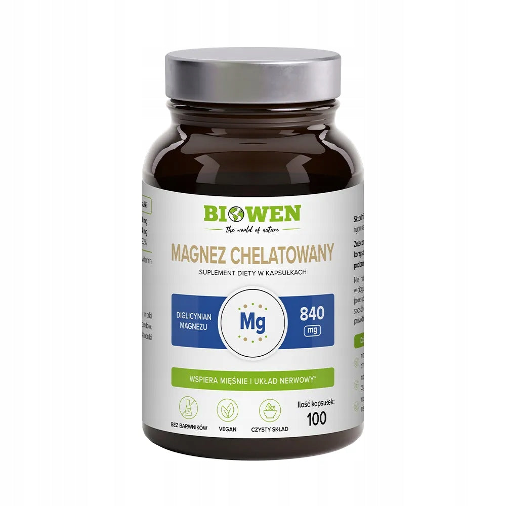 Biowen Chelated magnesium diglycinate 840 mg 100 capsules Packaging status original