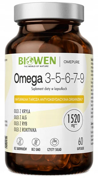 Biowen OMEGA 3-5-6-7-9 60 DHA capsules KRILL OIL, ALGAE, FISH, SEA BUCKTHORN