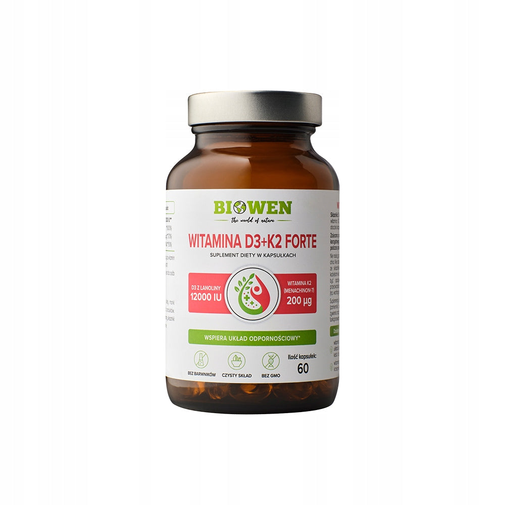 Biowen Vitamin D3 12 000 IU + K2MK7 200mcg FORTE 60k Bone RESISTANCE HEART