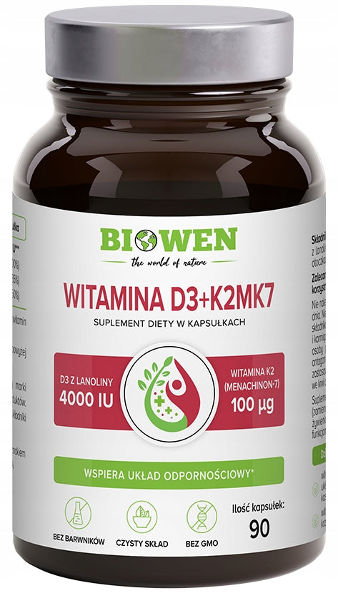 Biowen Vitamin D3K2 D3 4000 + K2 100 MK7 90capsules Manufacturer code 5904806120786